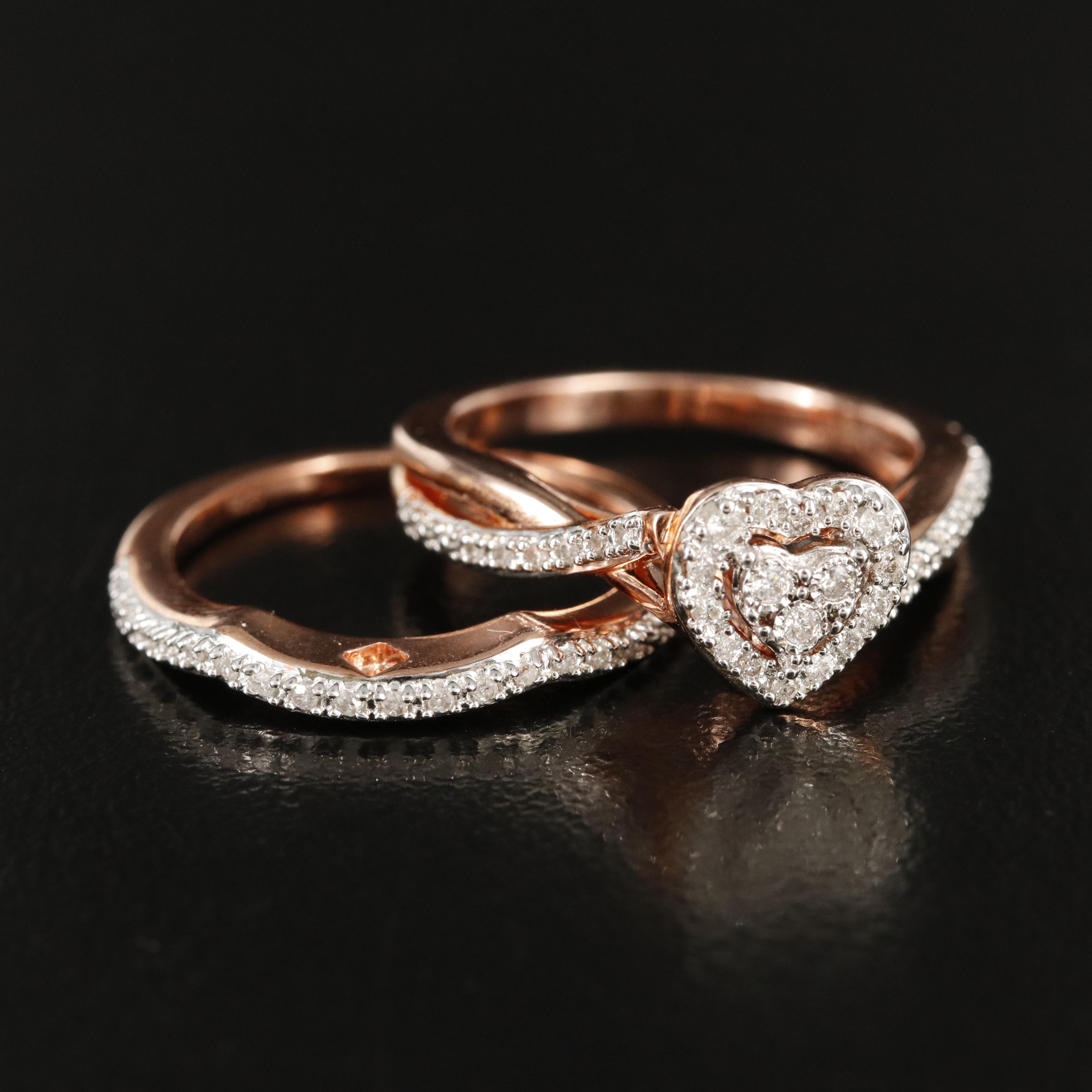 Sterling Diamond Heart Ring Set