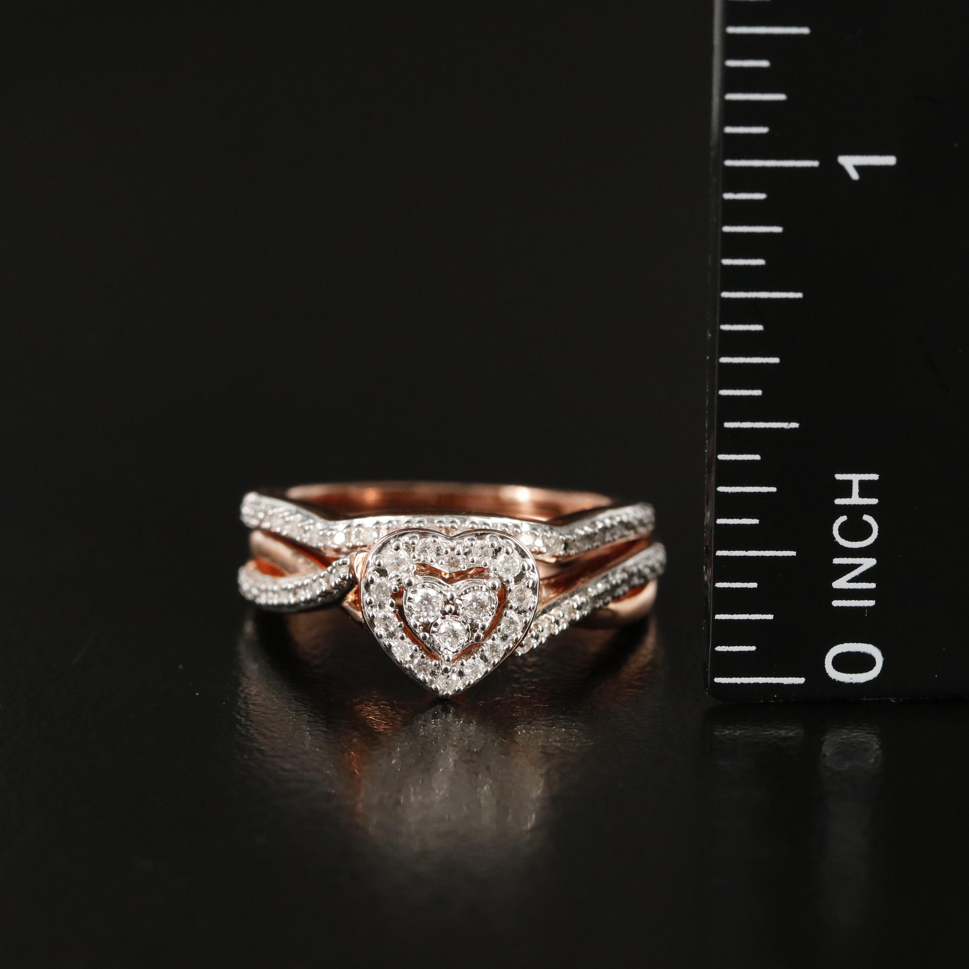 Sterling Diamond Heart Ring Set