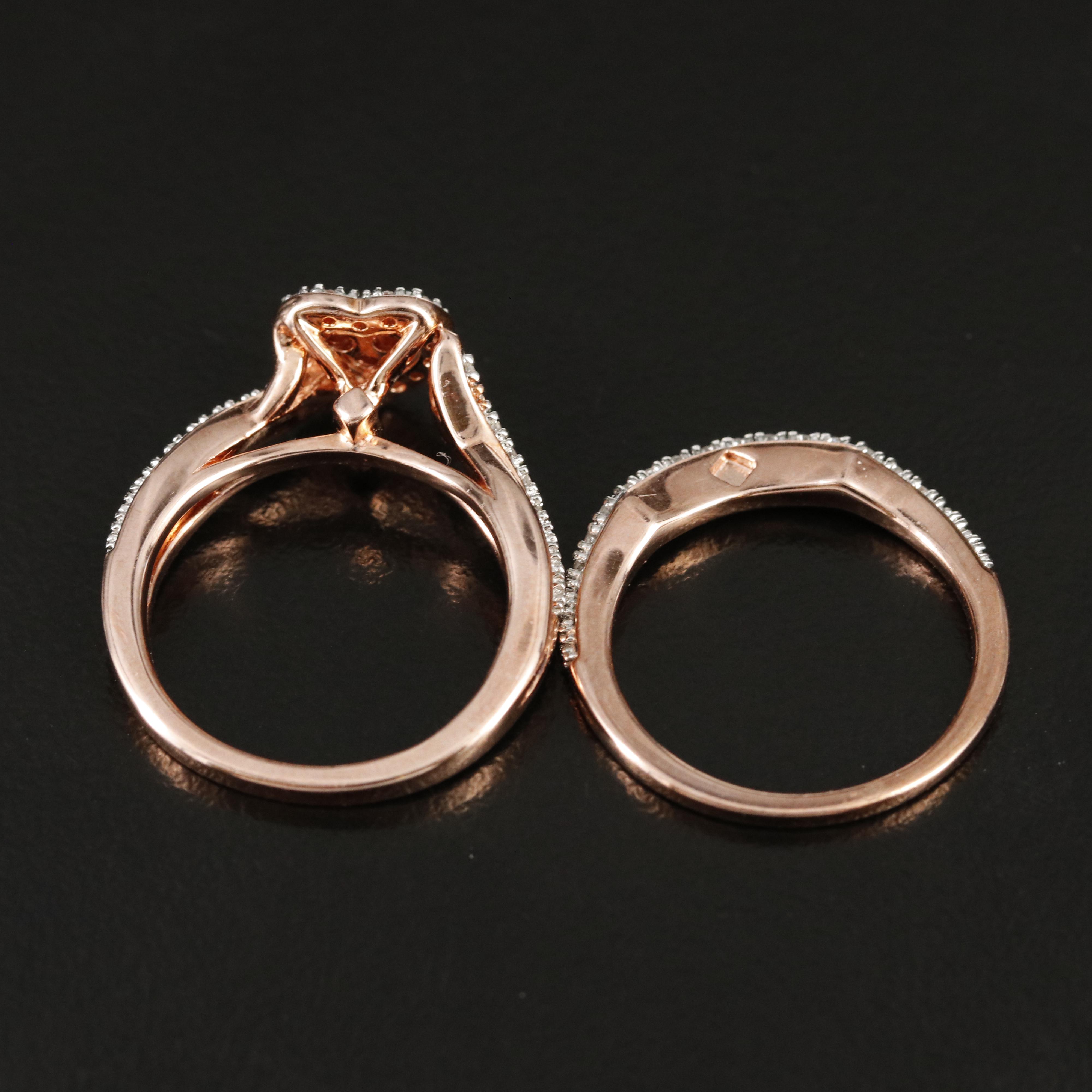 Sterling Diamond Heart Ring Set