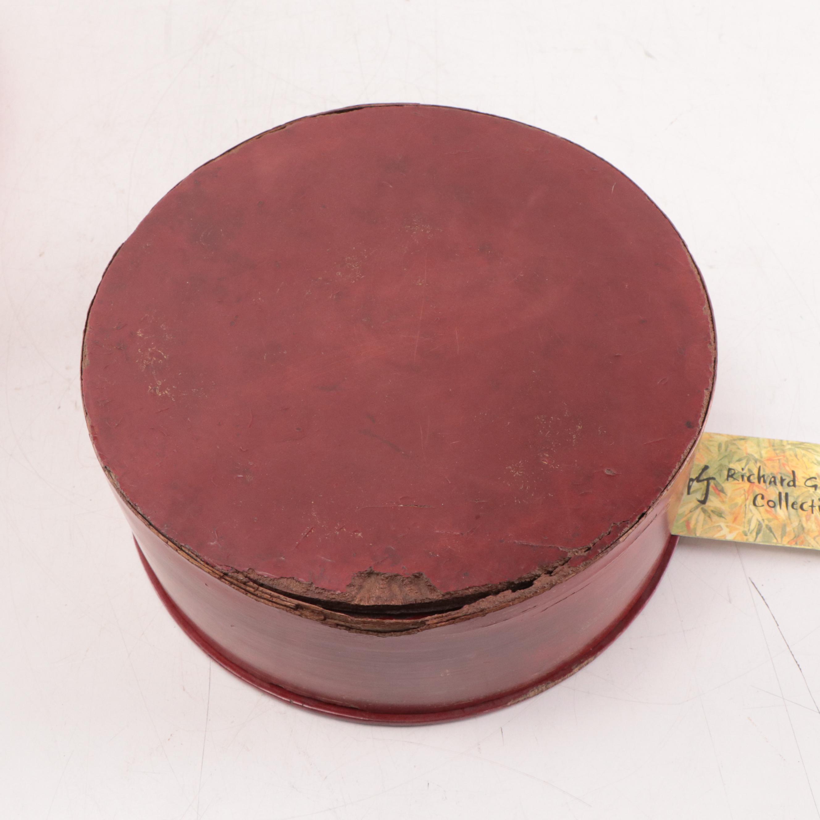 Chinese Lacquered Wood Hat Box and Southeast Asian Lacquered Wood Storage Box