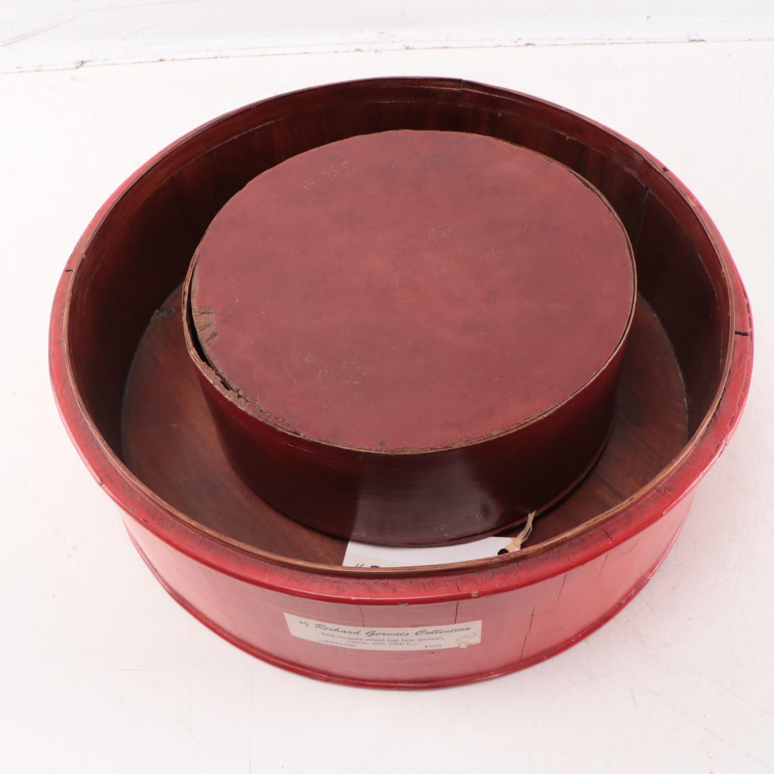 Chinese Lacquered Wood Hat Box and Southeast Asian Lacquered Wood Storage Box