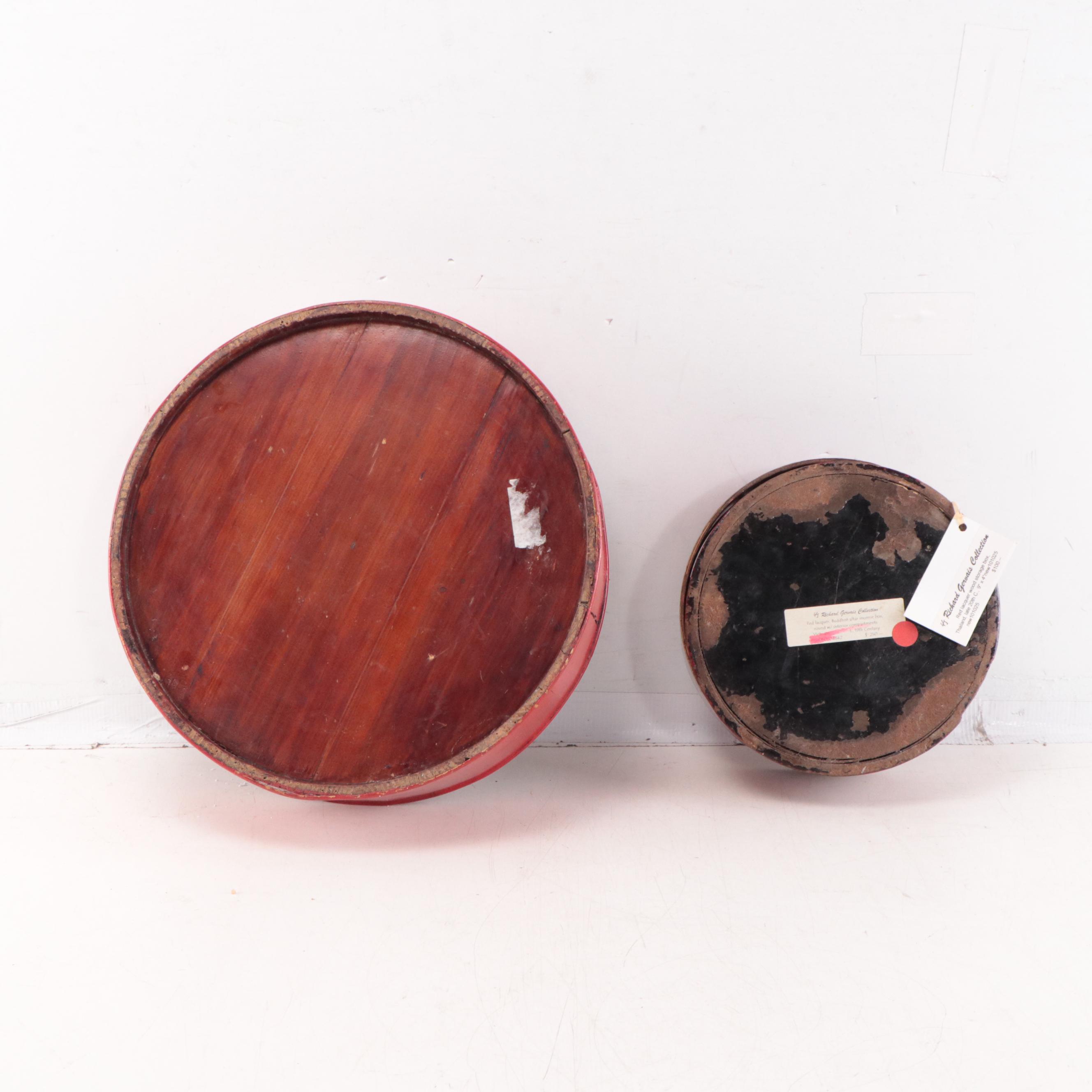 Chinese Lacquered Wood Hat Box and Southeast Asian Lacquered Wood Storage Box