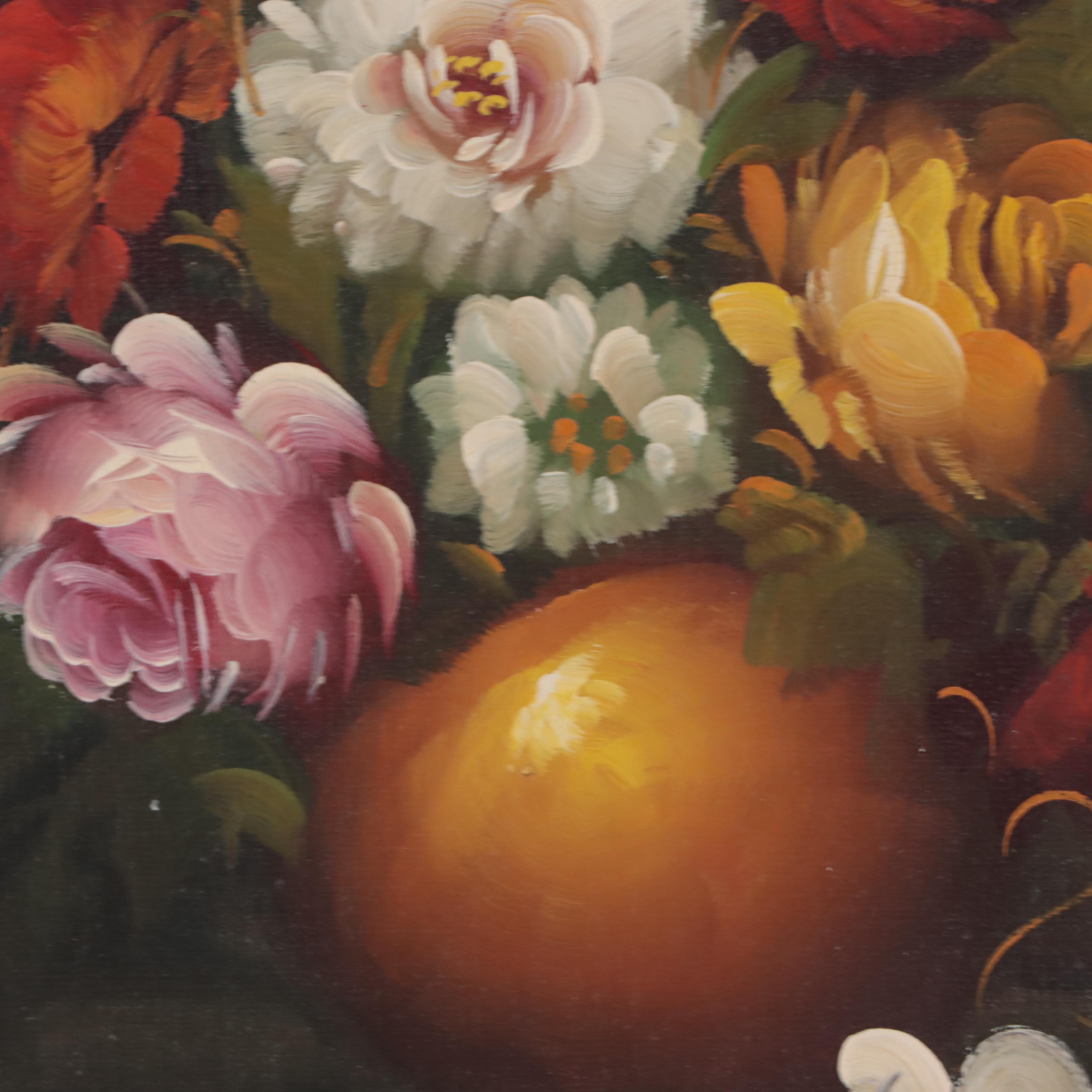 P. Attali Floral Still Life Oil Painting, Late 20th Century