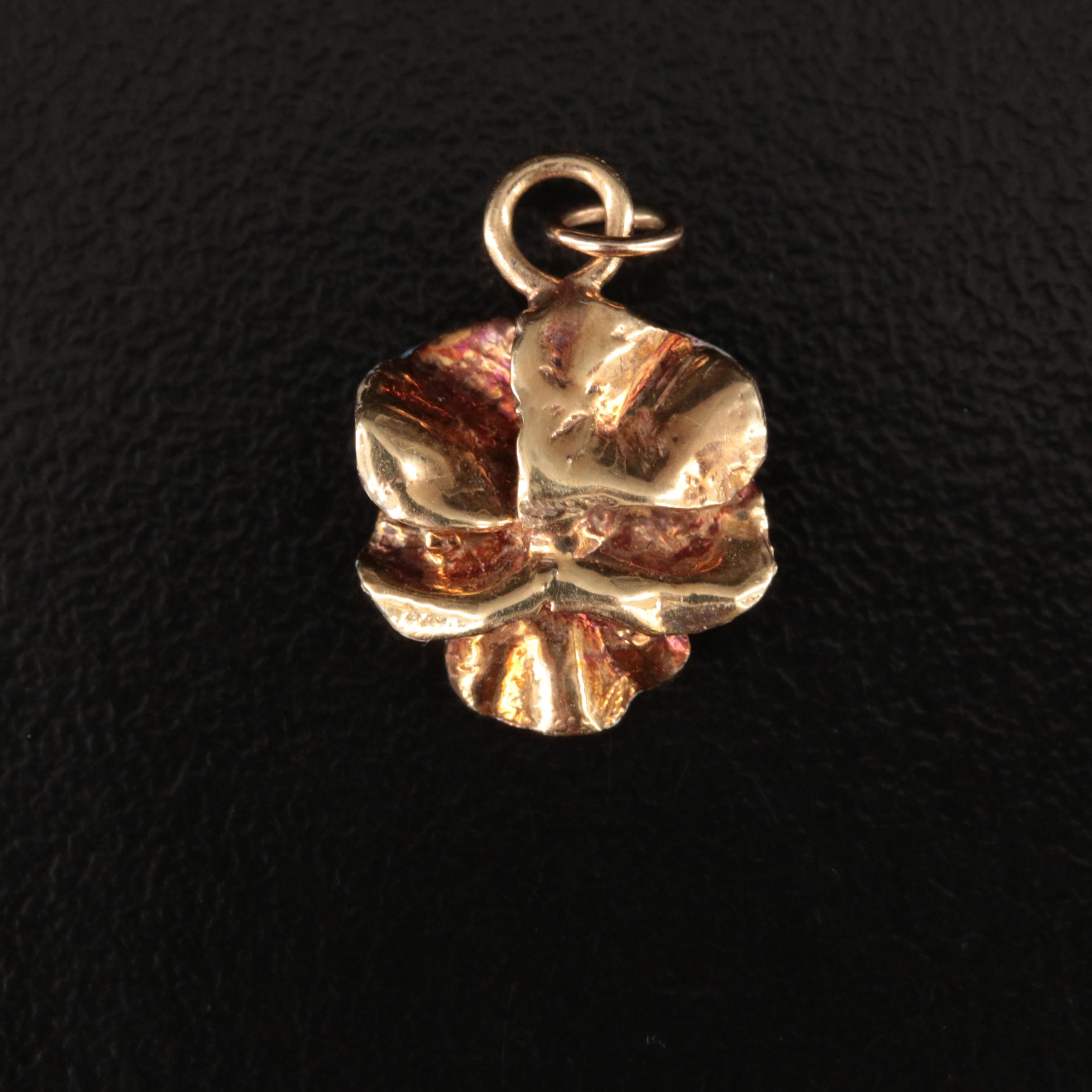 14K Diamond and Enamel Pansy Pendant