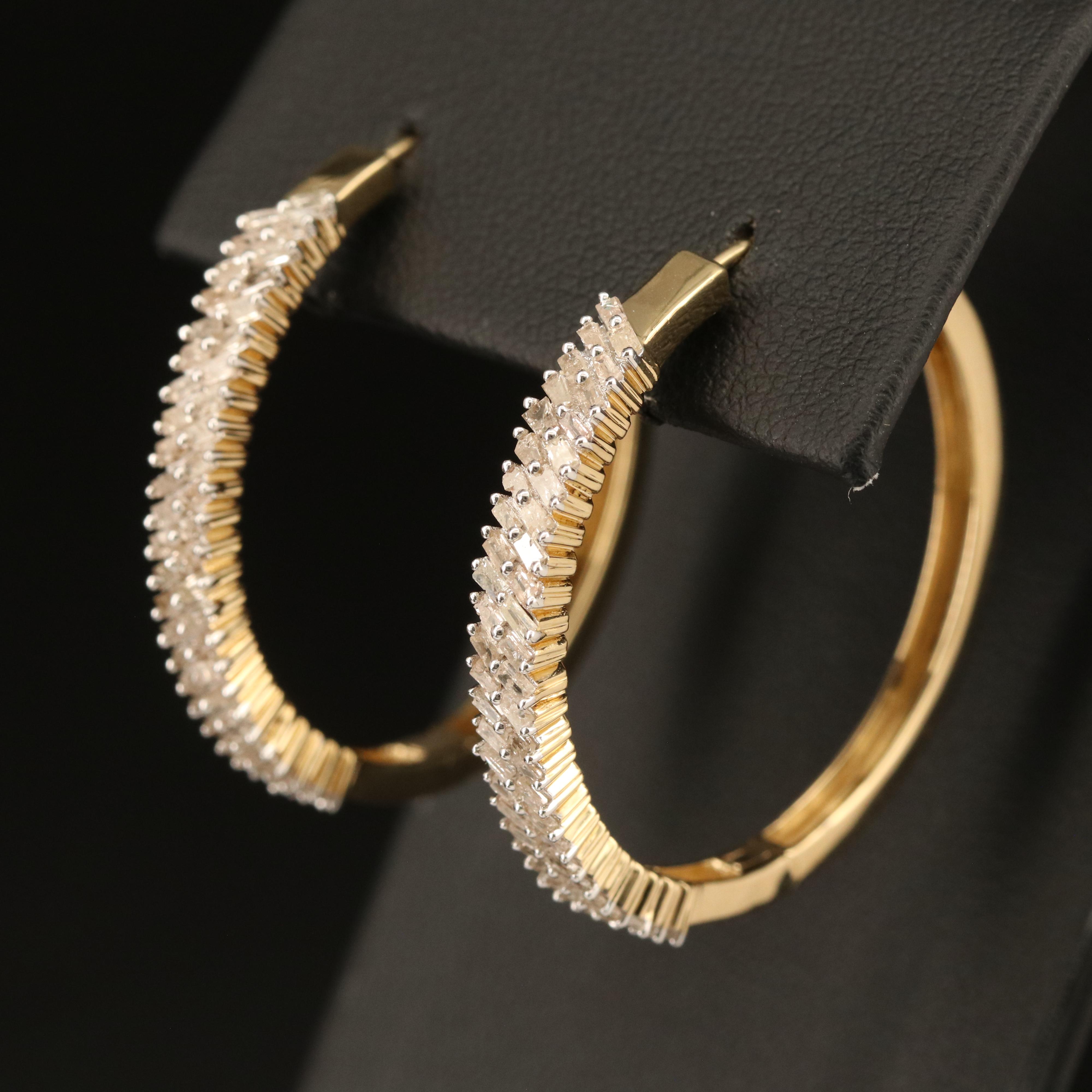 Sterling 1.02 CTW Diamond Hoop Earrings