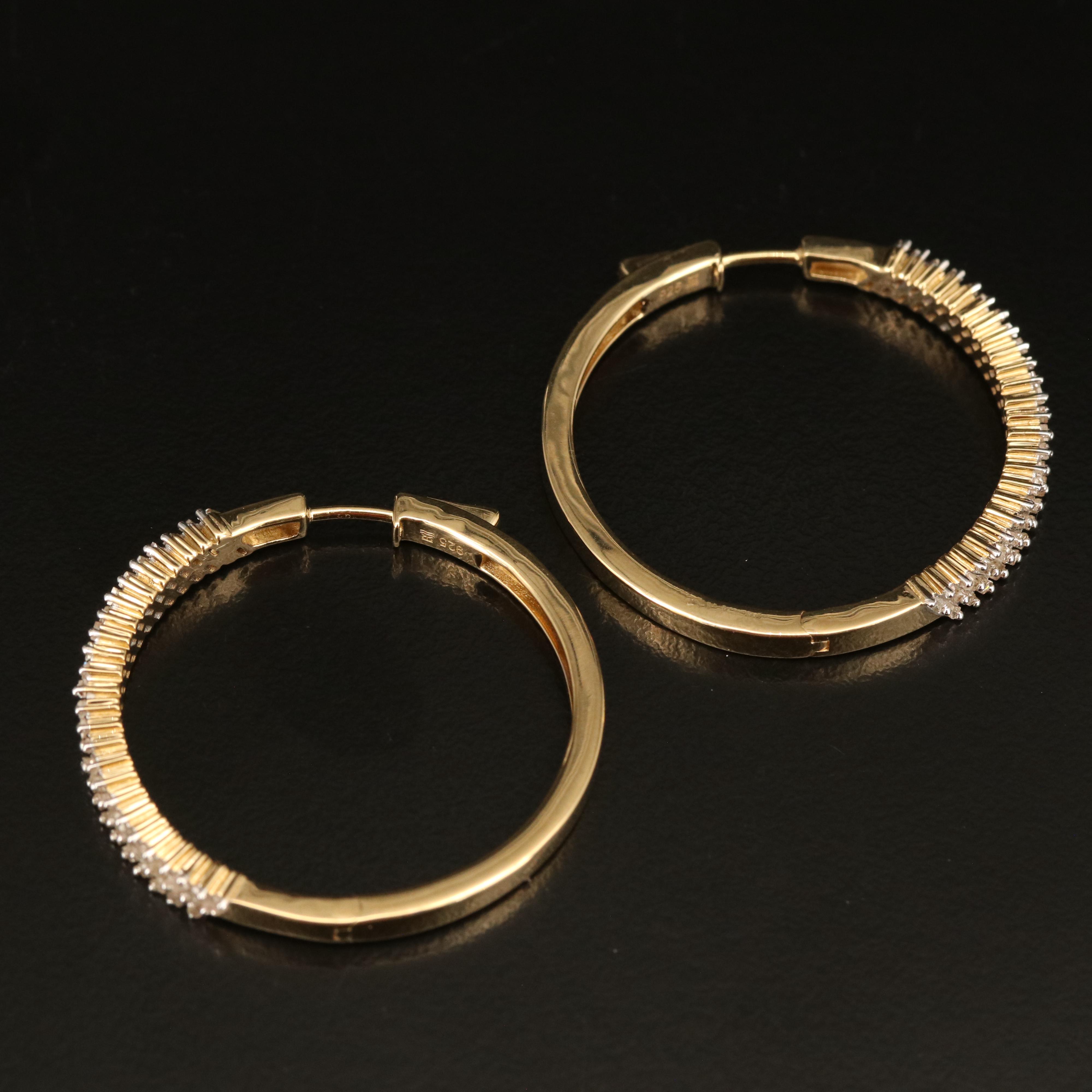 Sterling 1.02 CTW Diamond Hoop Earrings