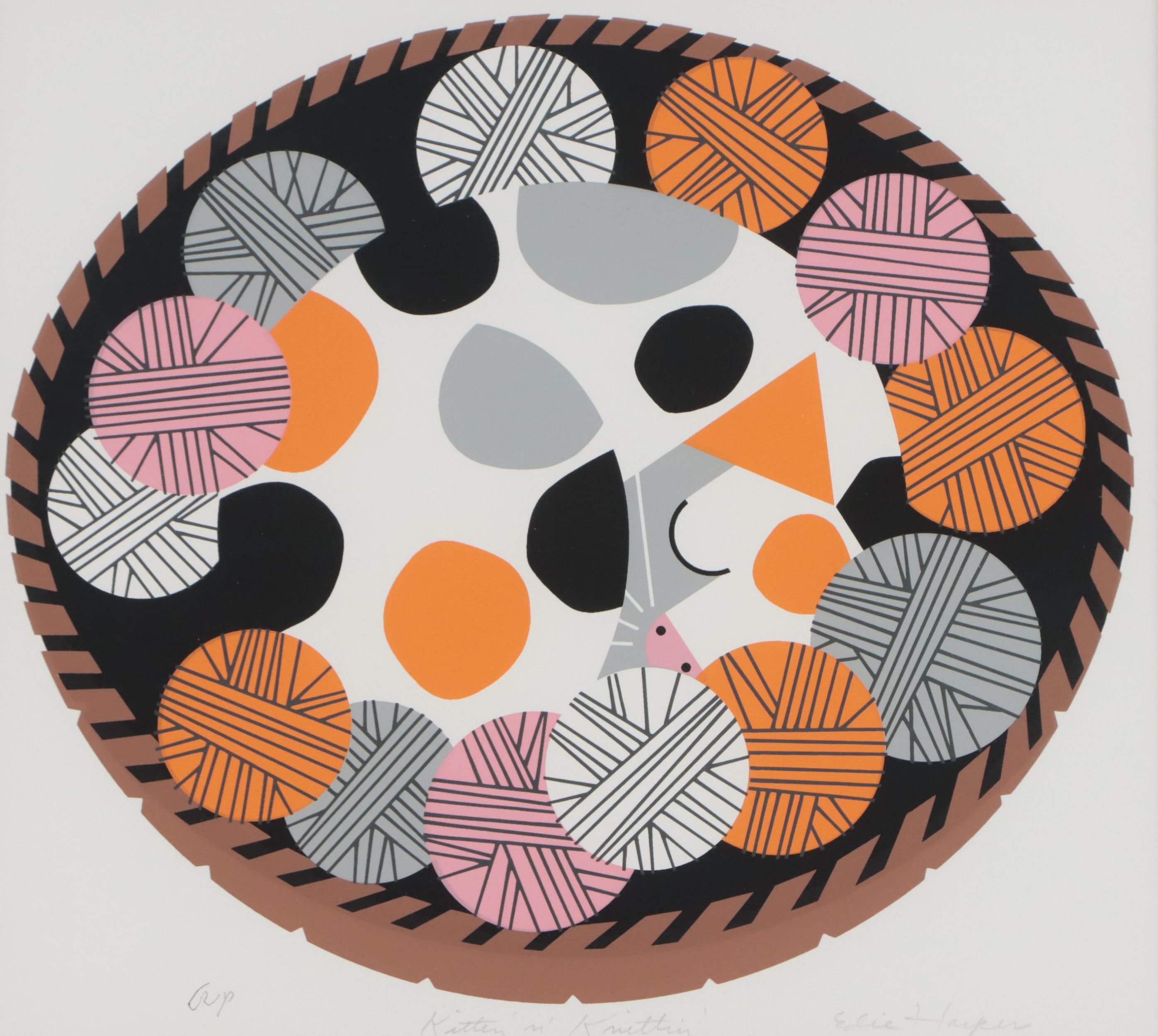 Edie Harper Serigraph "Kitten 'n' Knittin'"
