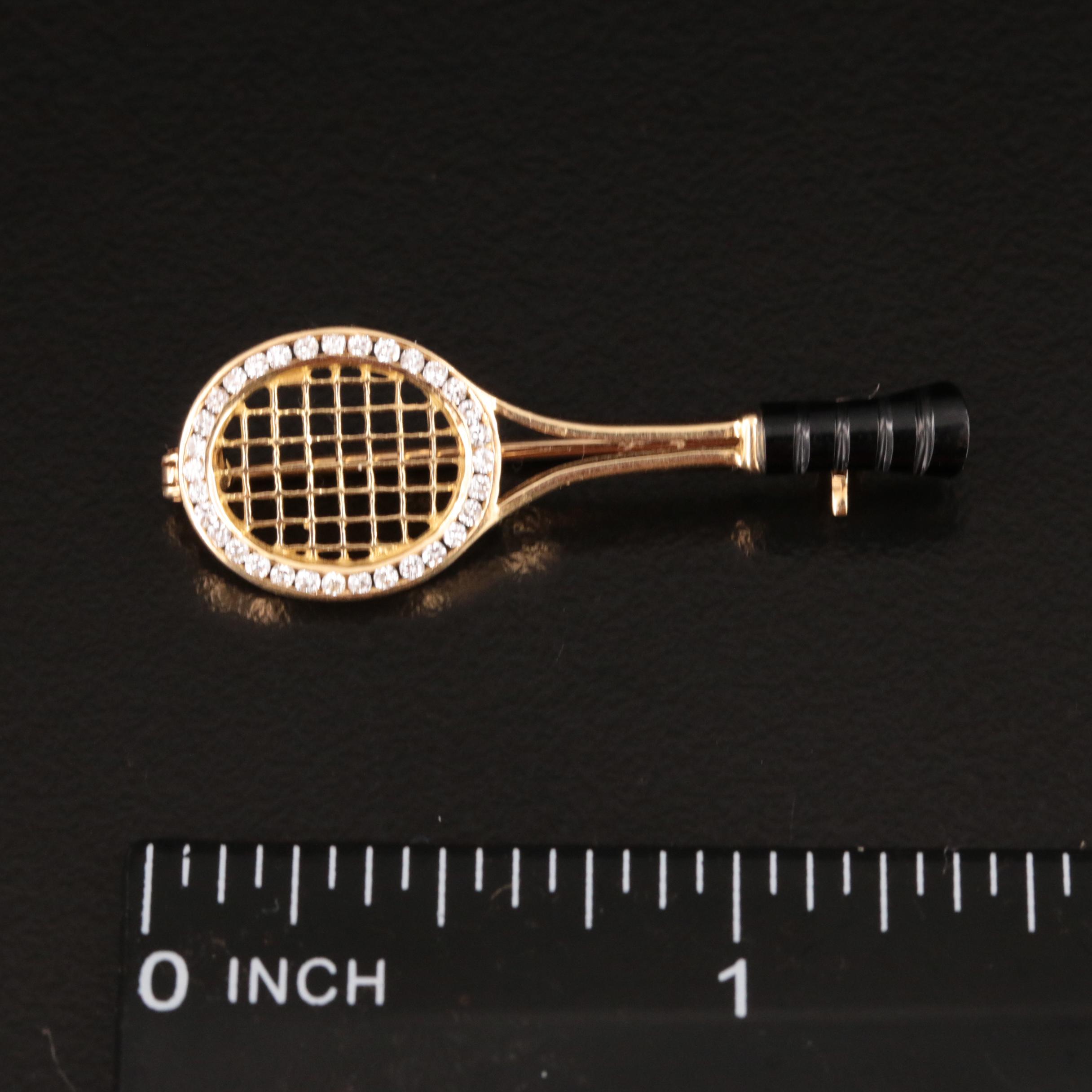 18K Diamond and Black Onyx Tennis Racket Brooch