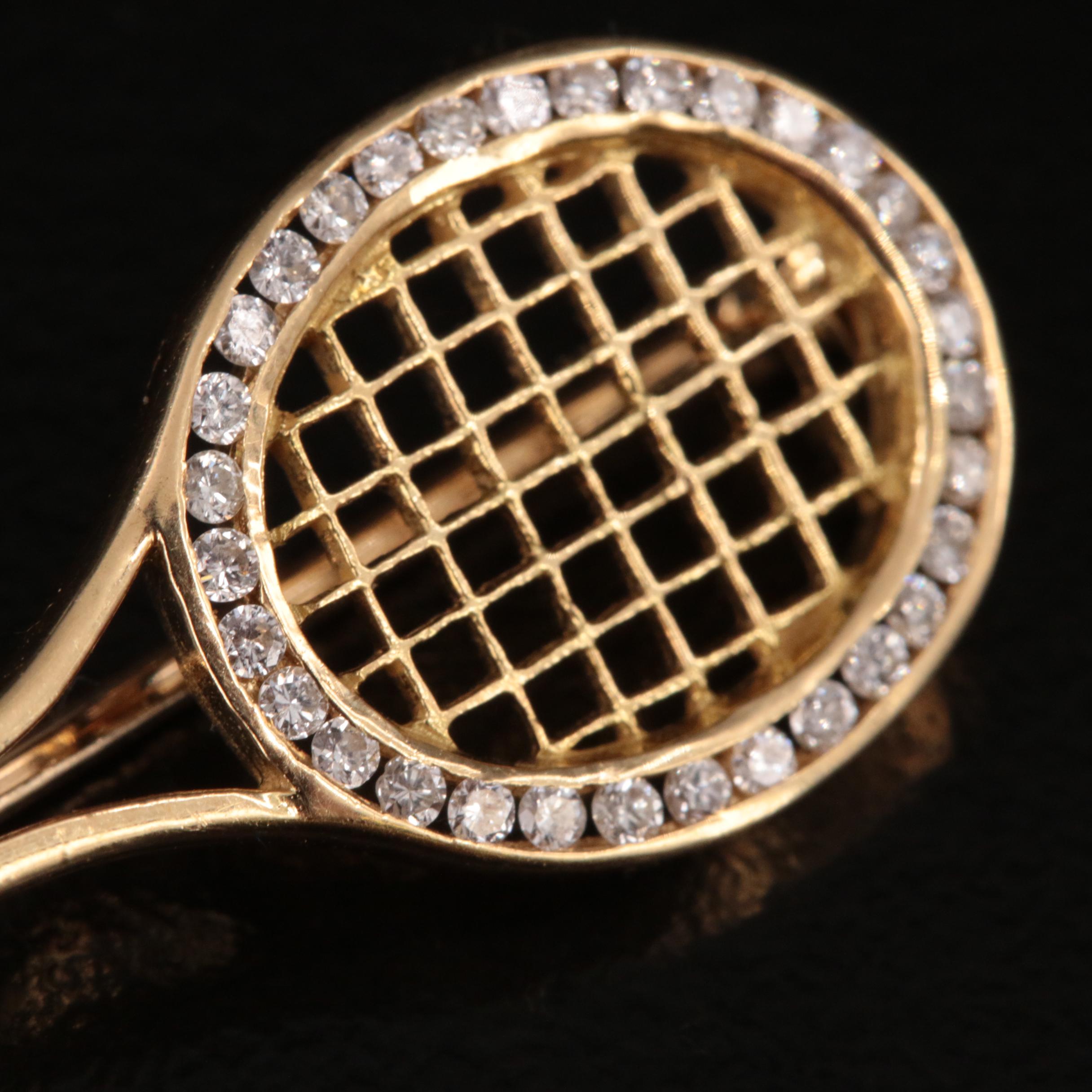 18K Diamond and Black Onyx Tennis Racket Brooch