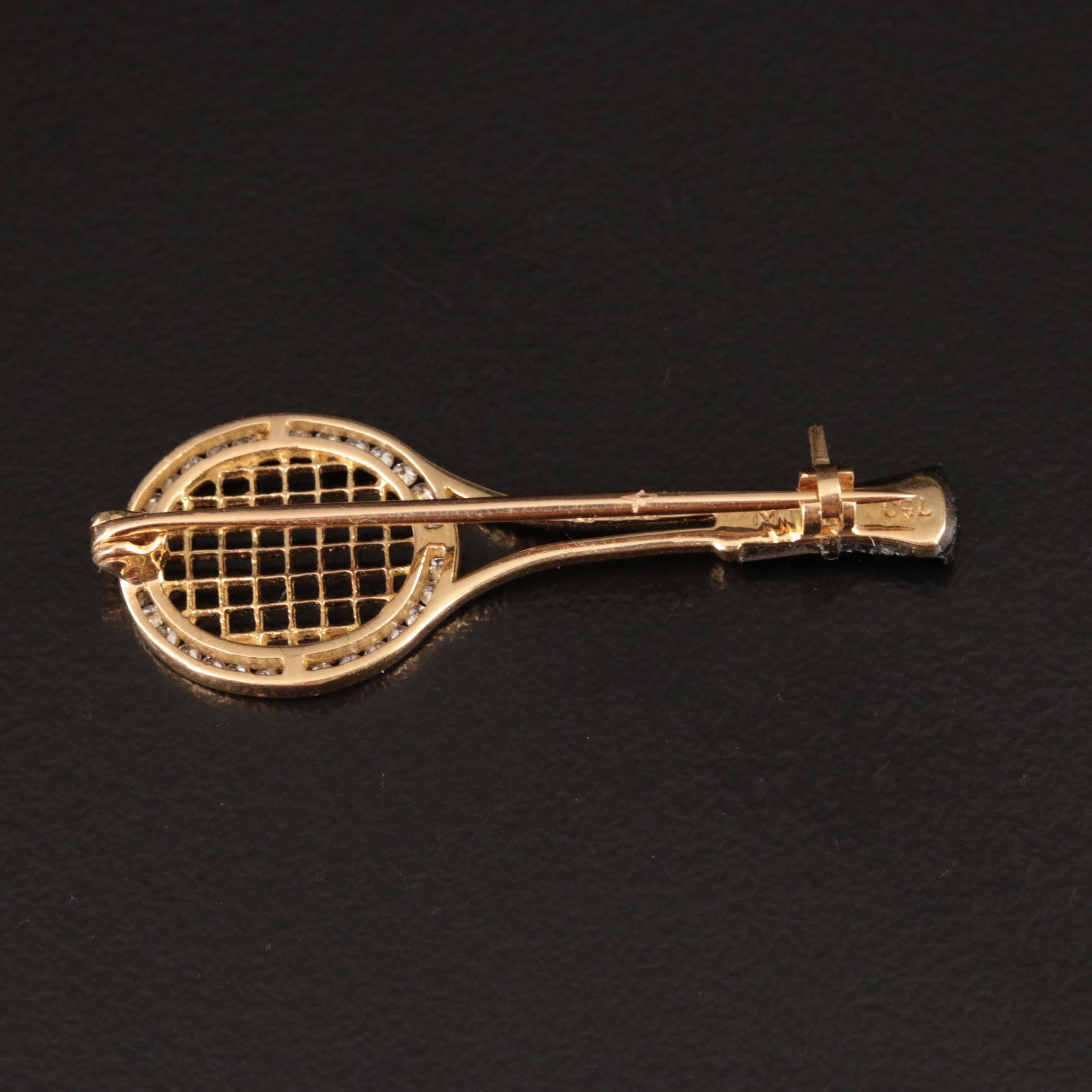 18K Diamond and Black Onyx Tennis Racket Brooch