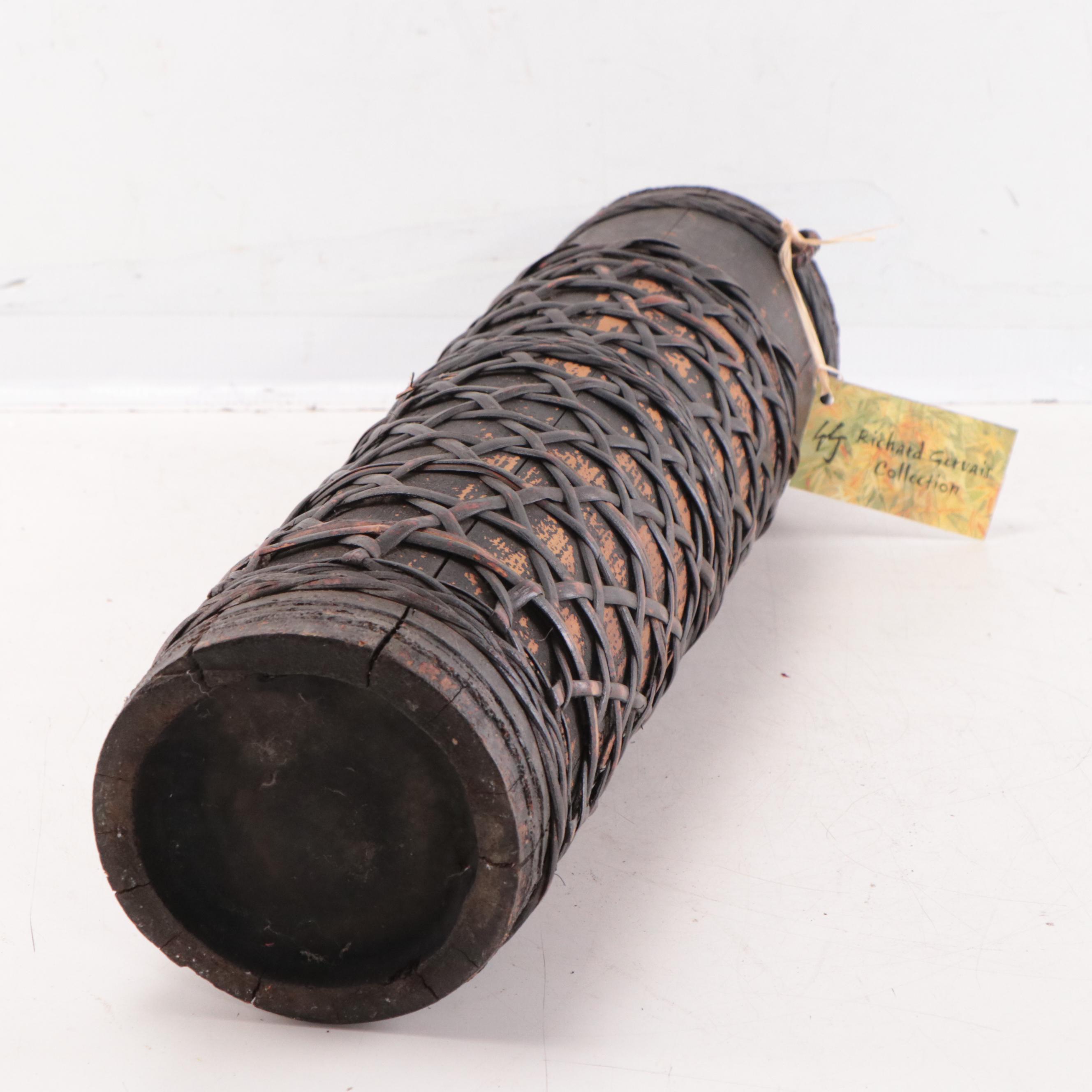 Philippine Bamboo Container With Woven Detail, Late 20th Century