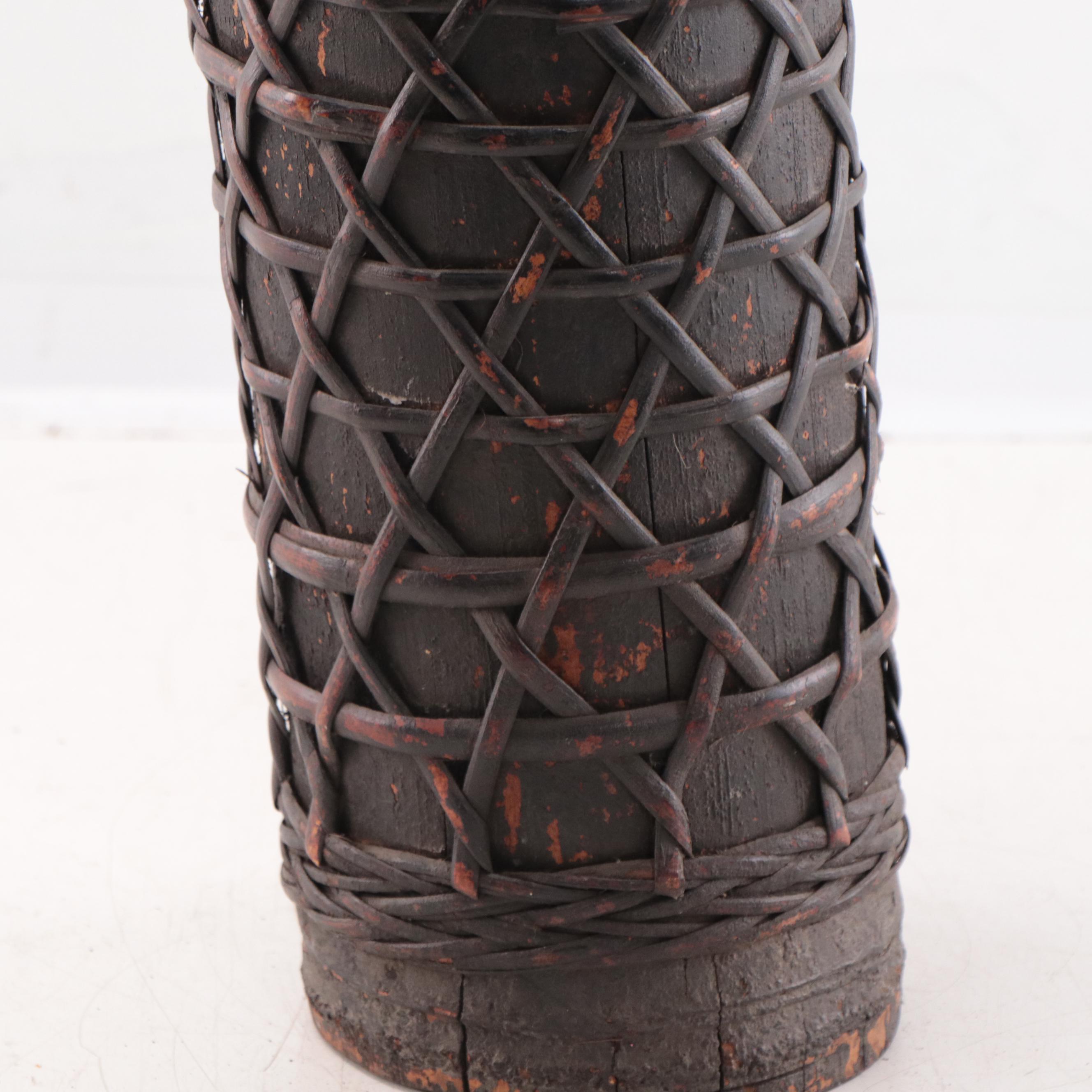 Philippine Bamboo Container With Woven Detail, Late 20th Century