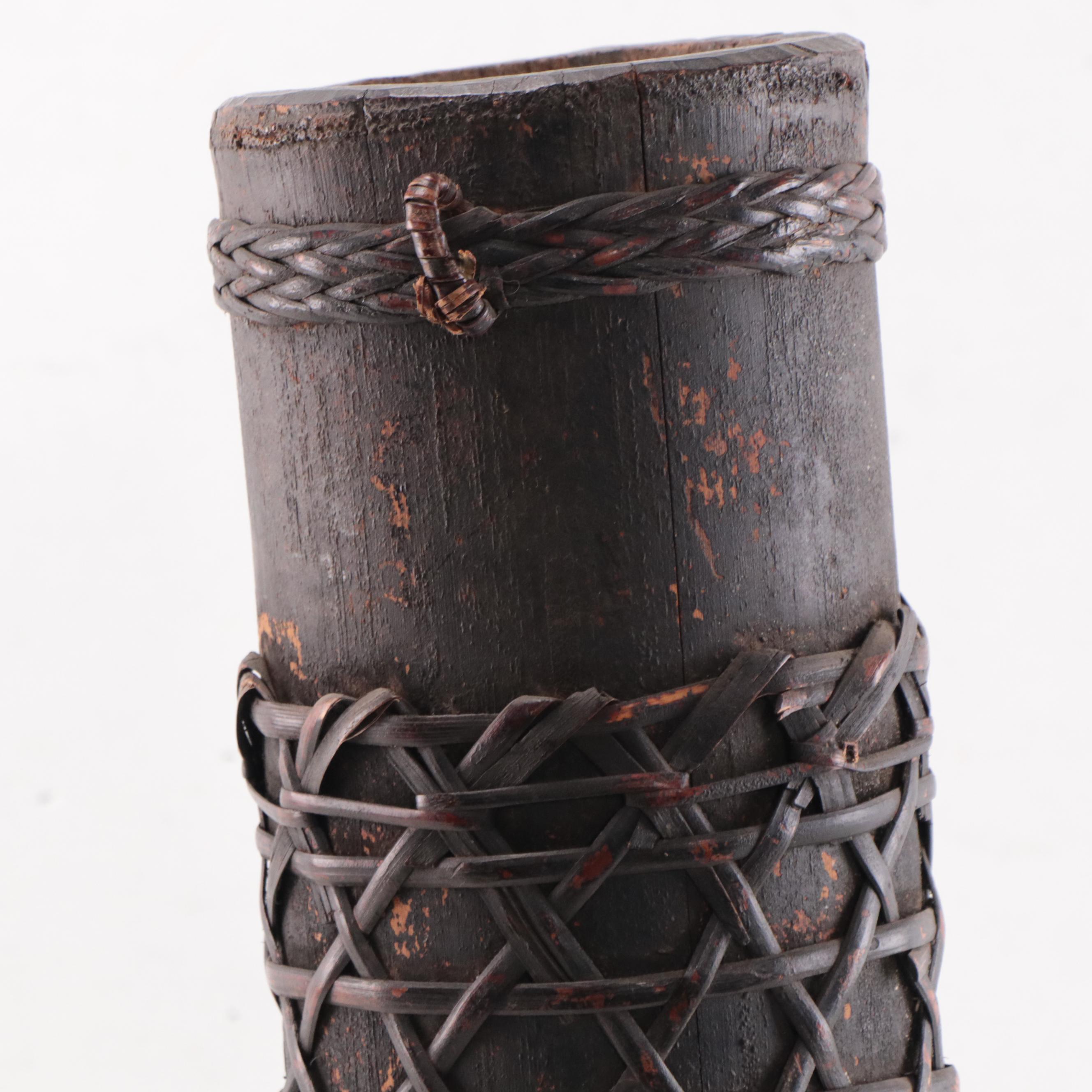 Philippine Bamboo Container With Woven Detail, Late 20th Century
