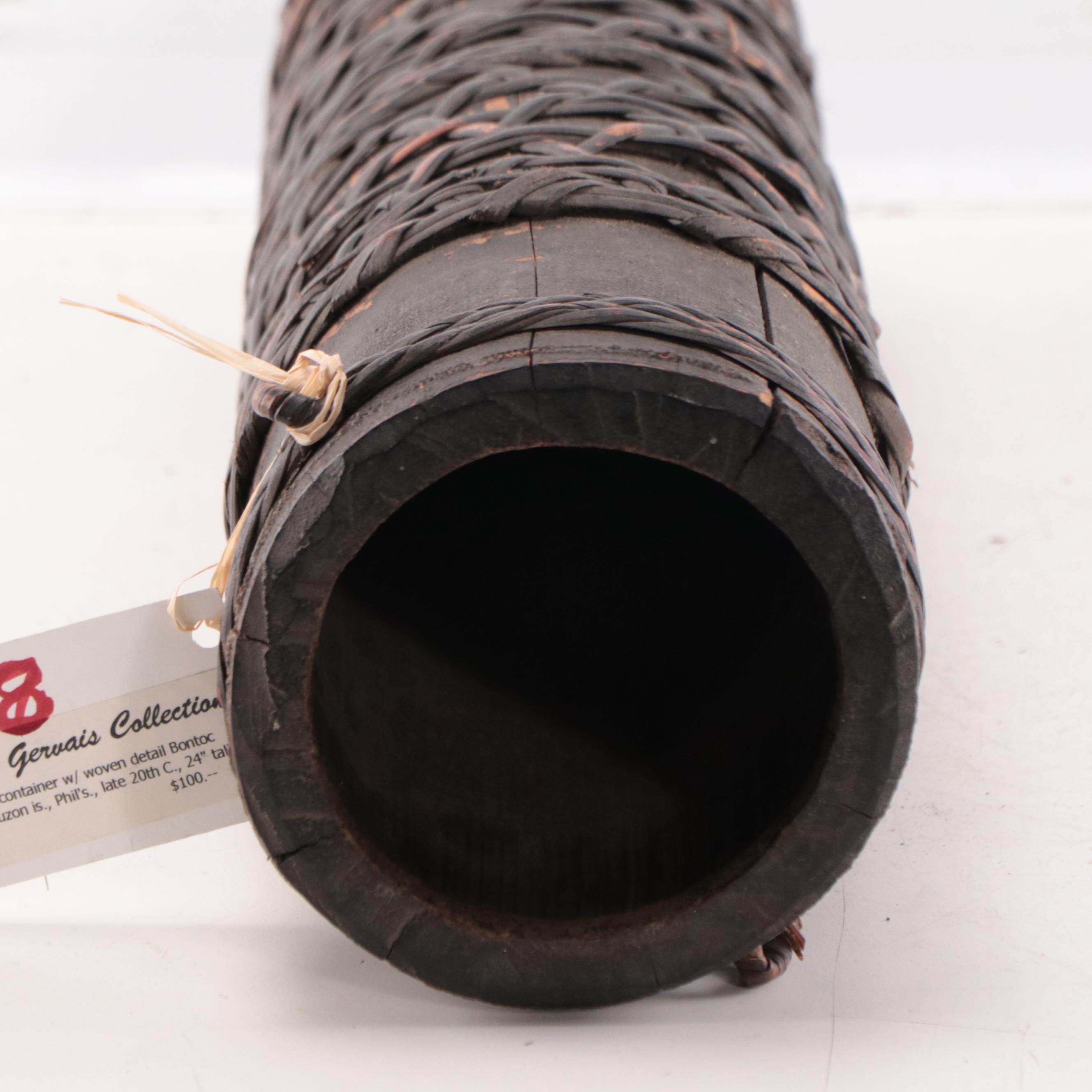 Philippine Bamboo Container With Woven Detail, Late 20th Century