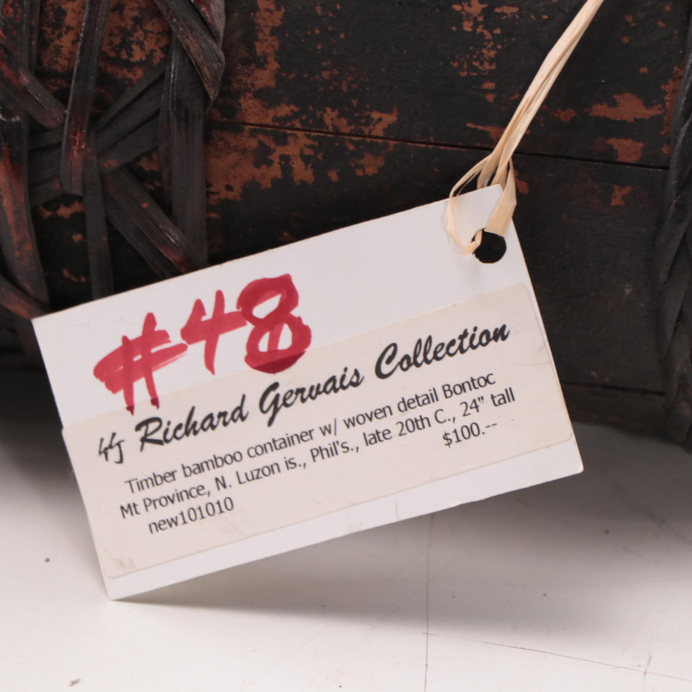 Philippine Bamboo Container With Woven Detail, Late 20th Century