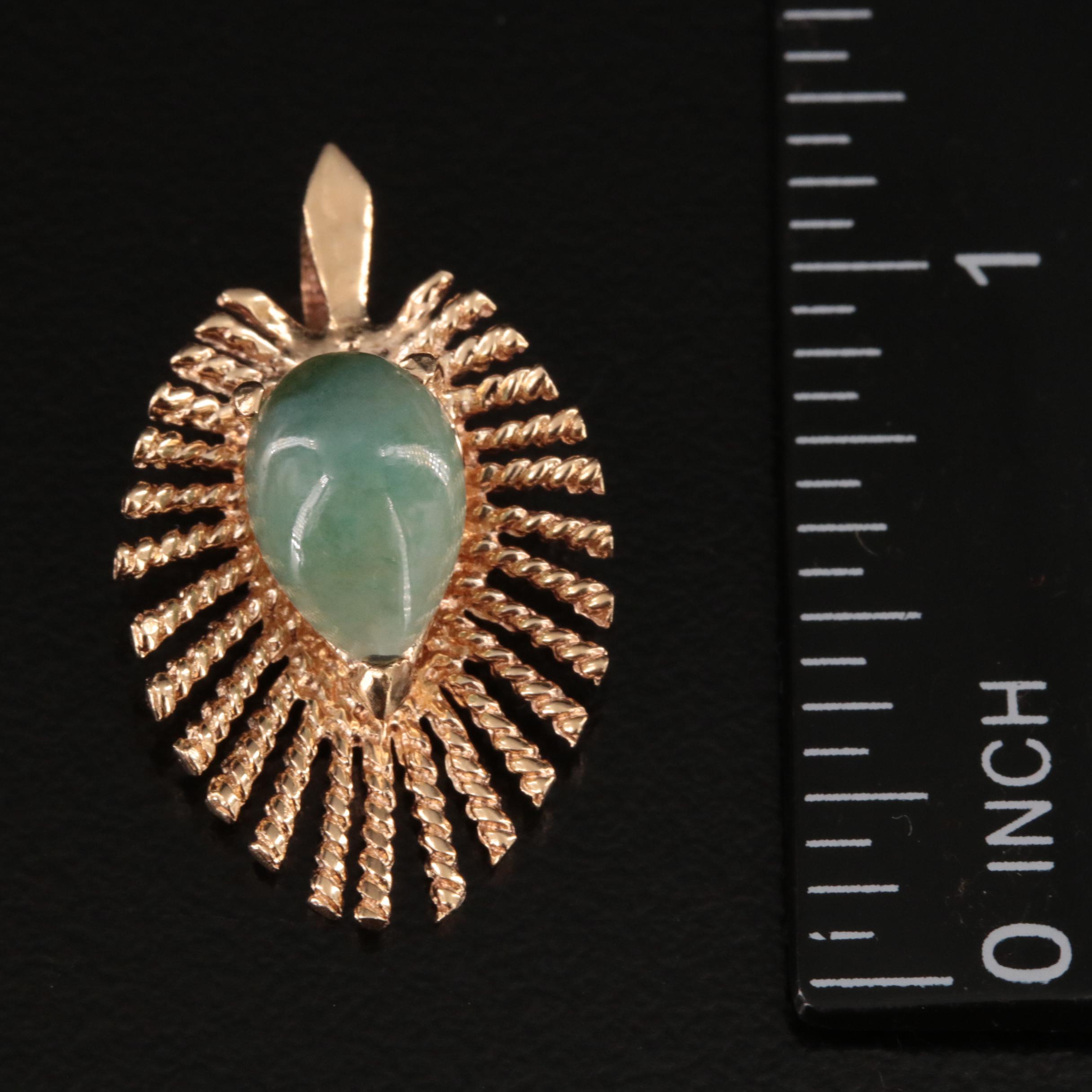 Vintage 14K Jadeite Fan Earrings and Pendant Set