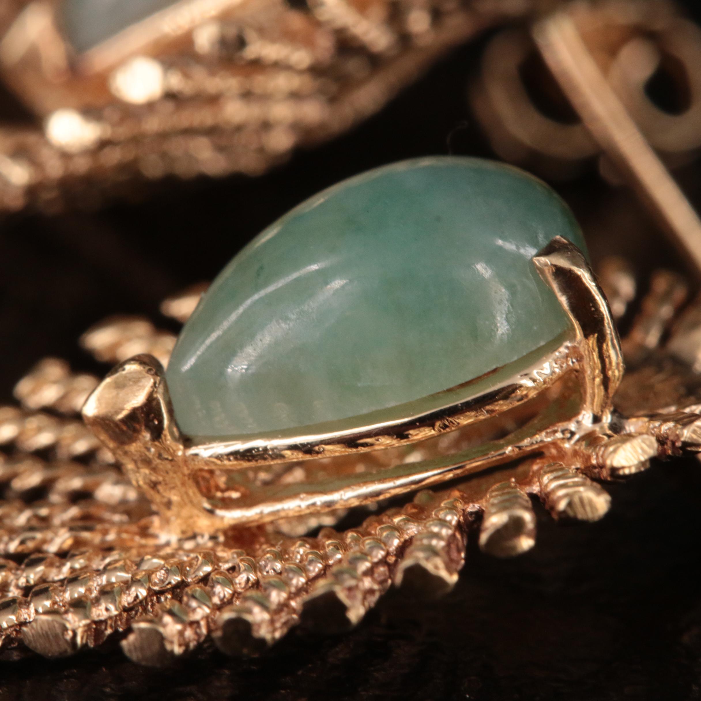 Vintage 14K Jadeite Fan Earrings and Pendant Set