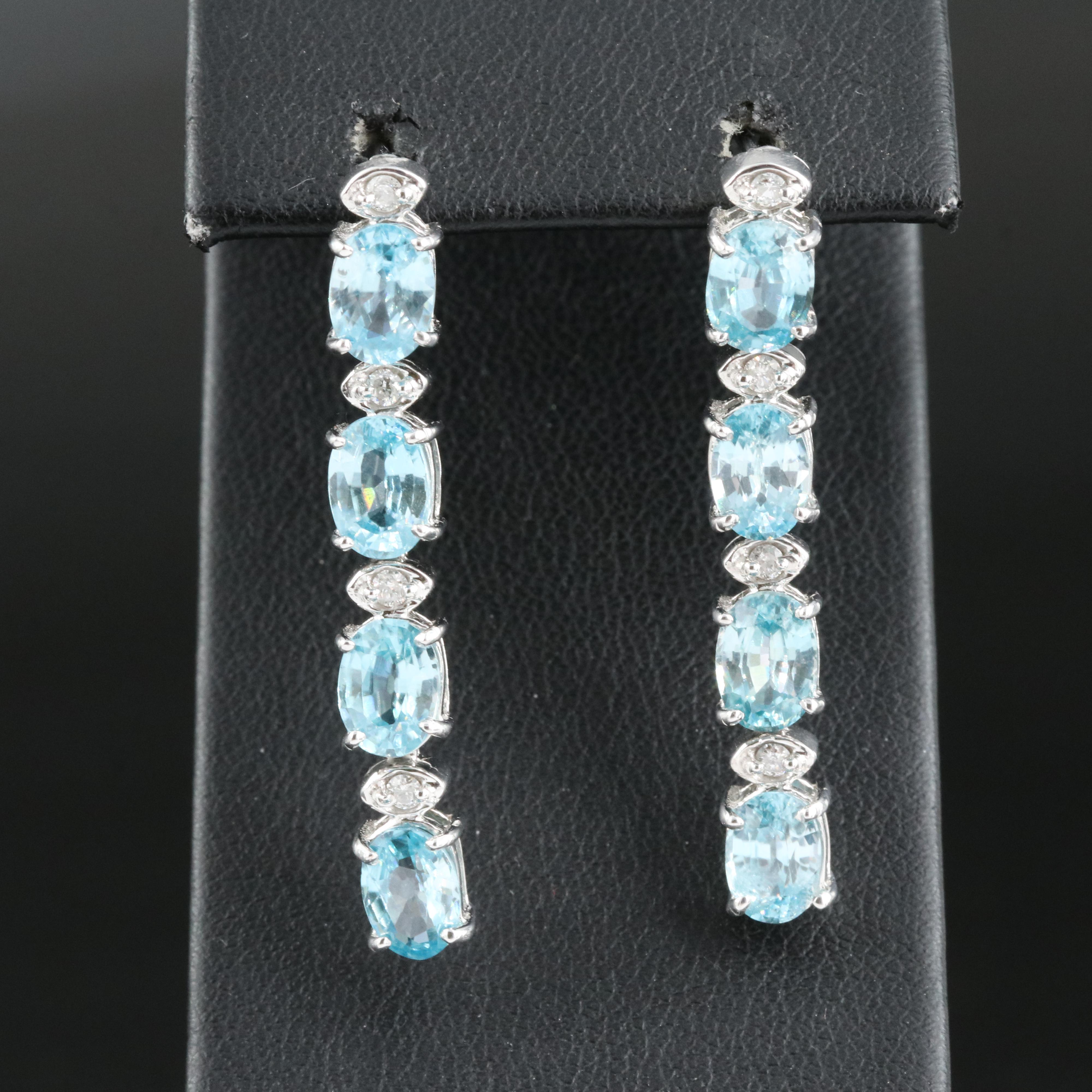 14K Blue Zircon and Diamond Earrings
