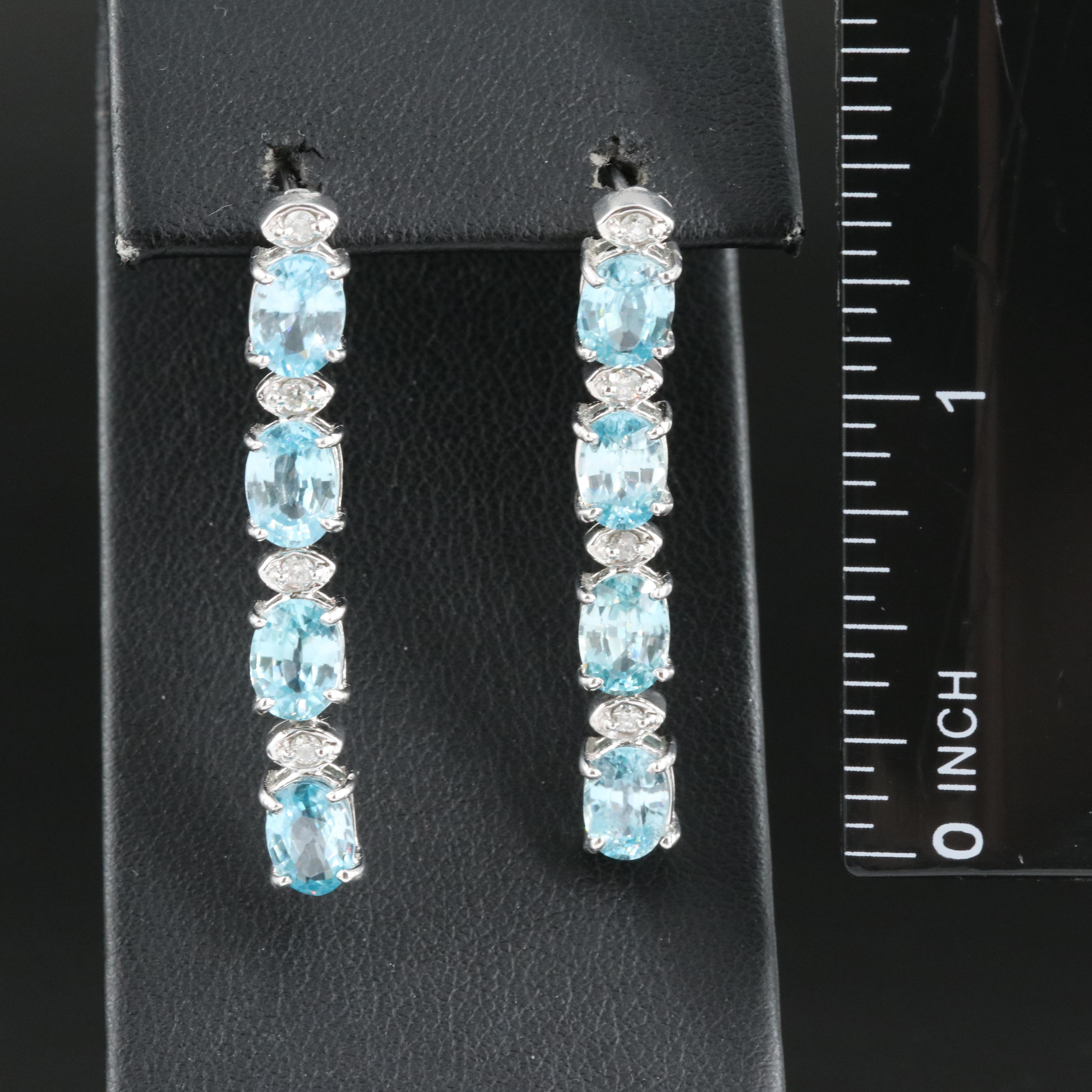 14K Blue Zircon and Diamond Earrings