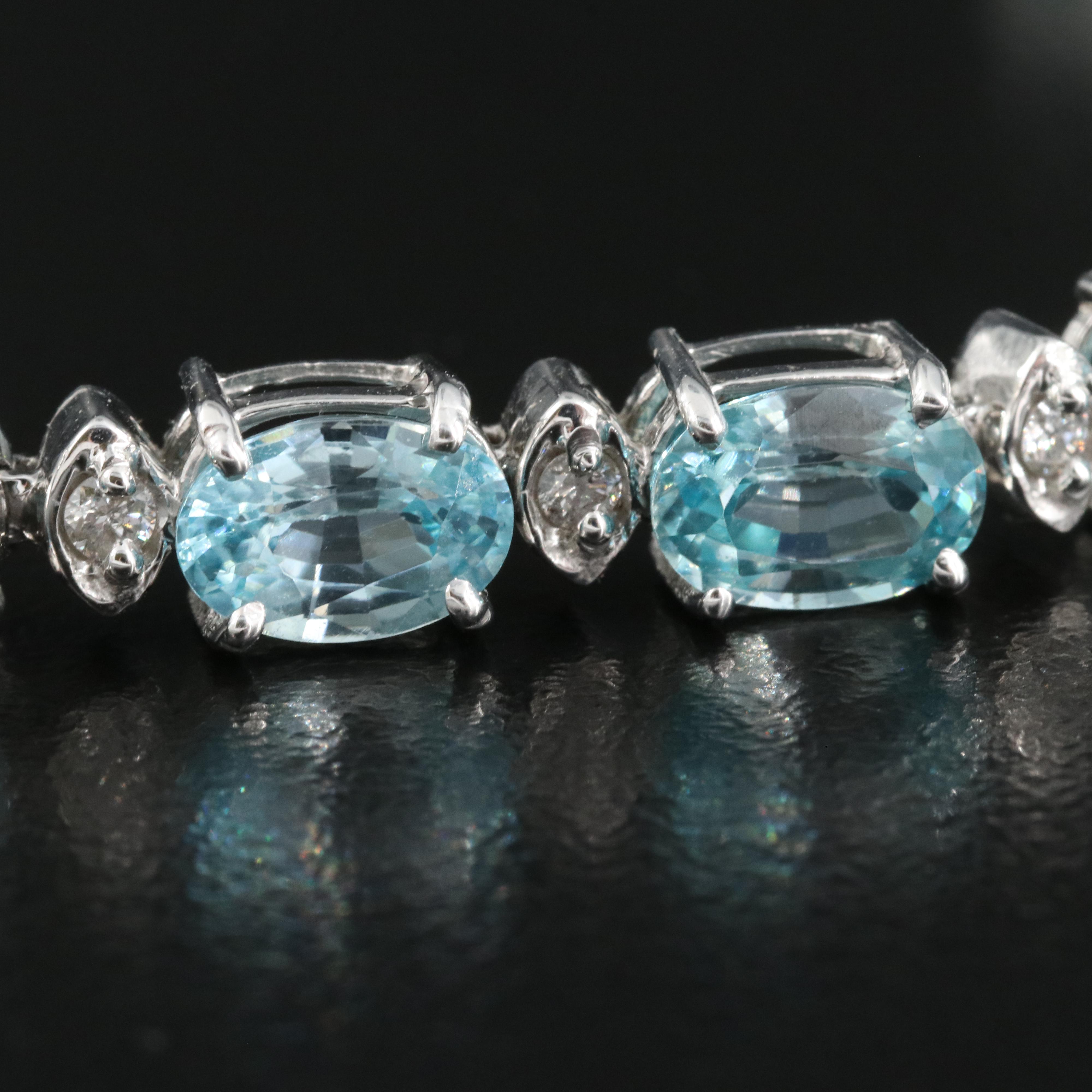 14K Blue Zircon and Diamond Earrings