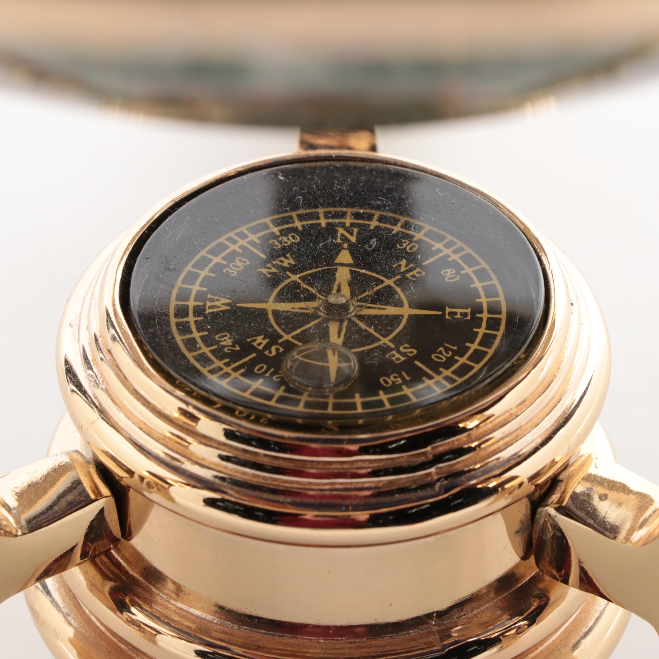 Lapis, Abalone and Stone World Globe with Metal Compass Stand, Late 20th