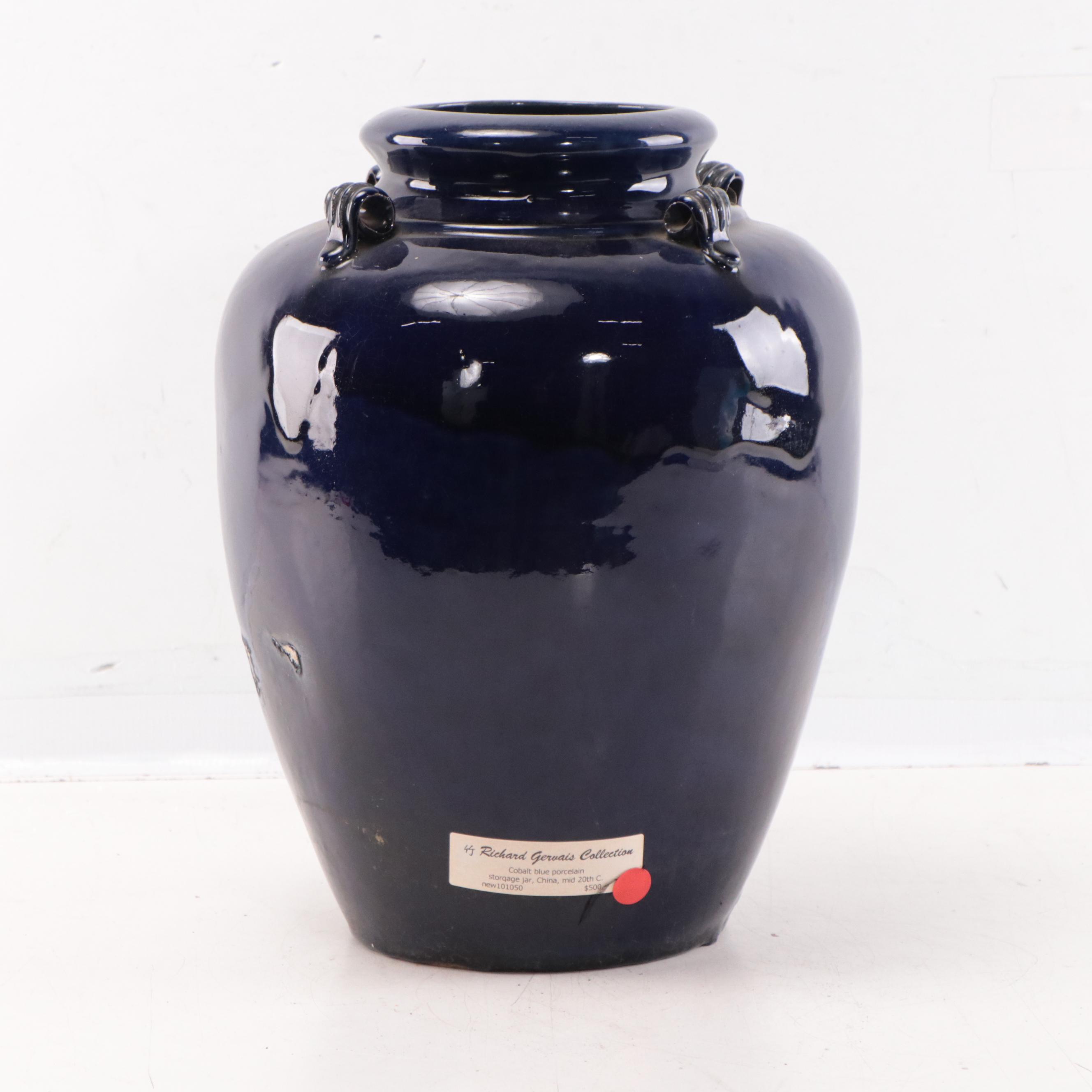 Chinese Cobalt Glazed Porcelain Storage Jar, Mid-20th Century