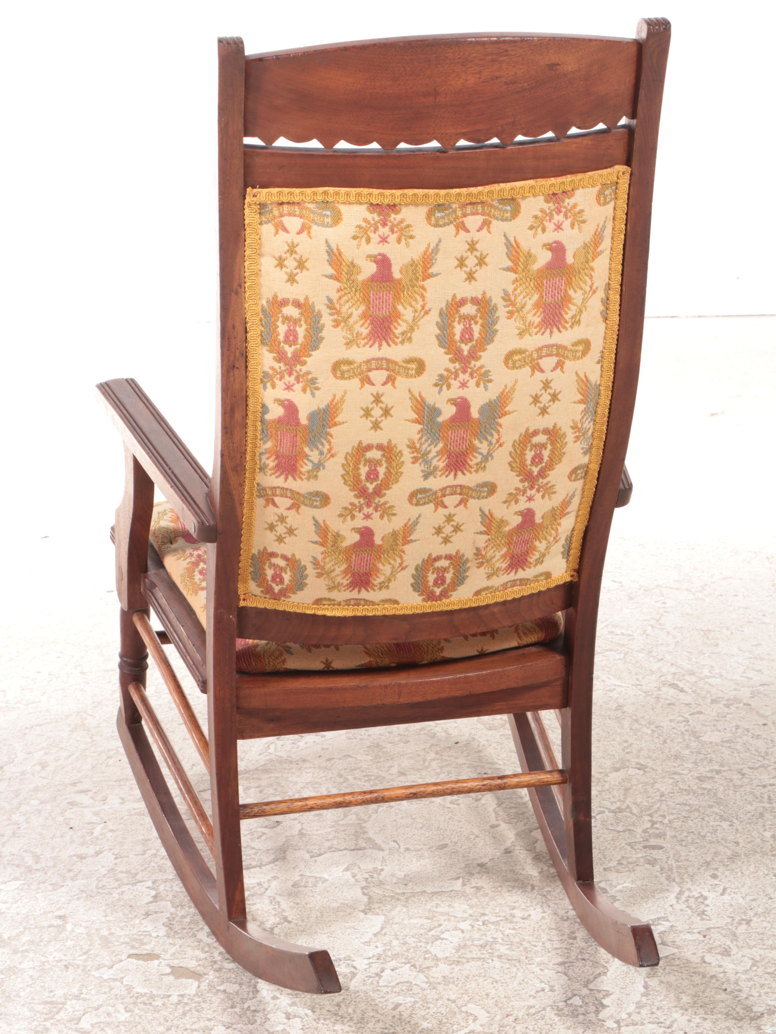 Victorian Walnut and Needlepoint Upholstered Rocking Armchair, Late 19th Century