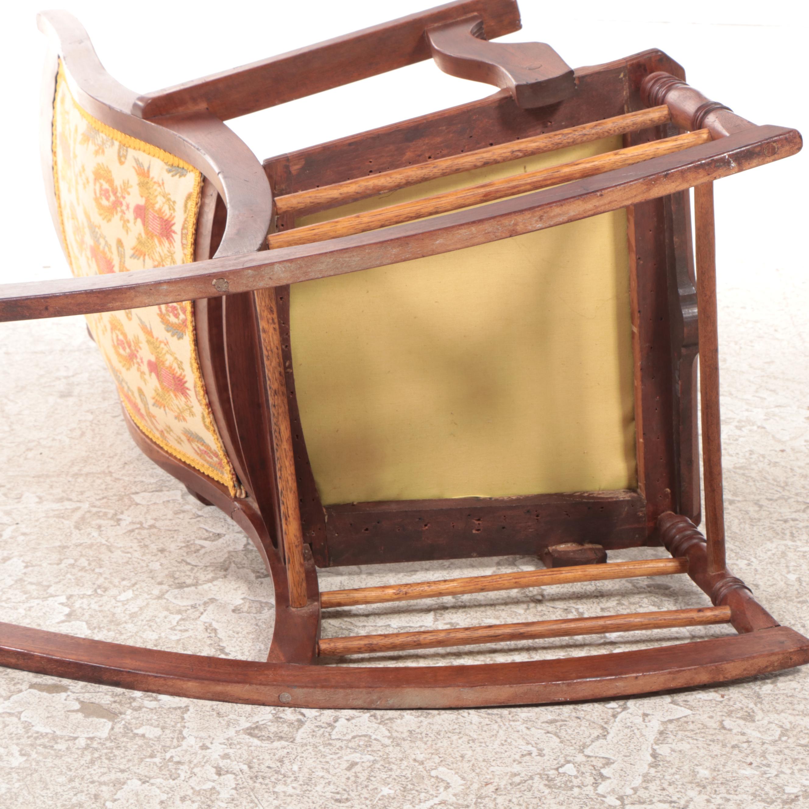 Victorian Walnut and Needlepoint Upholstered Rocking Armchair, Late 19th Century