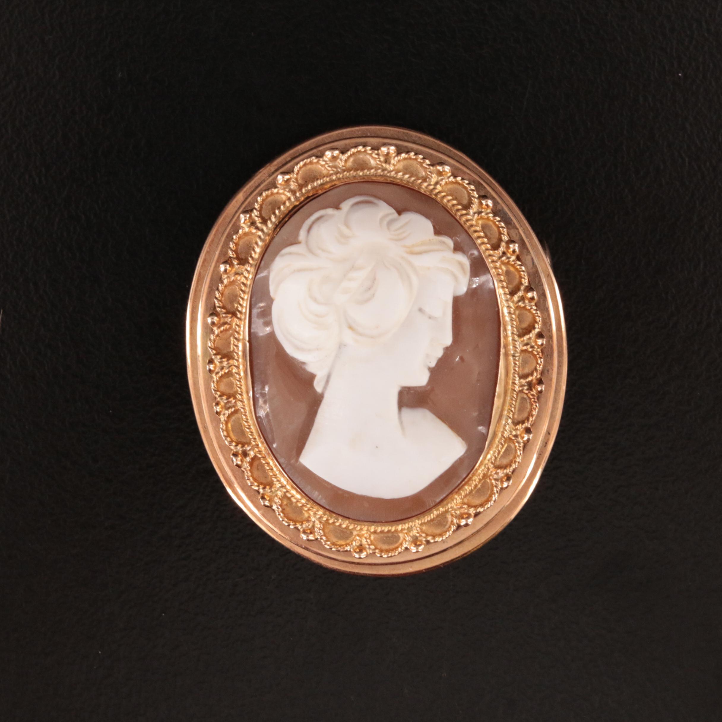 Vintage 14K Shell Converter Cameo Brooch with Granulation Detail