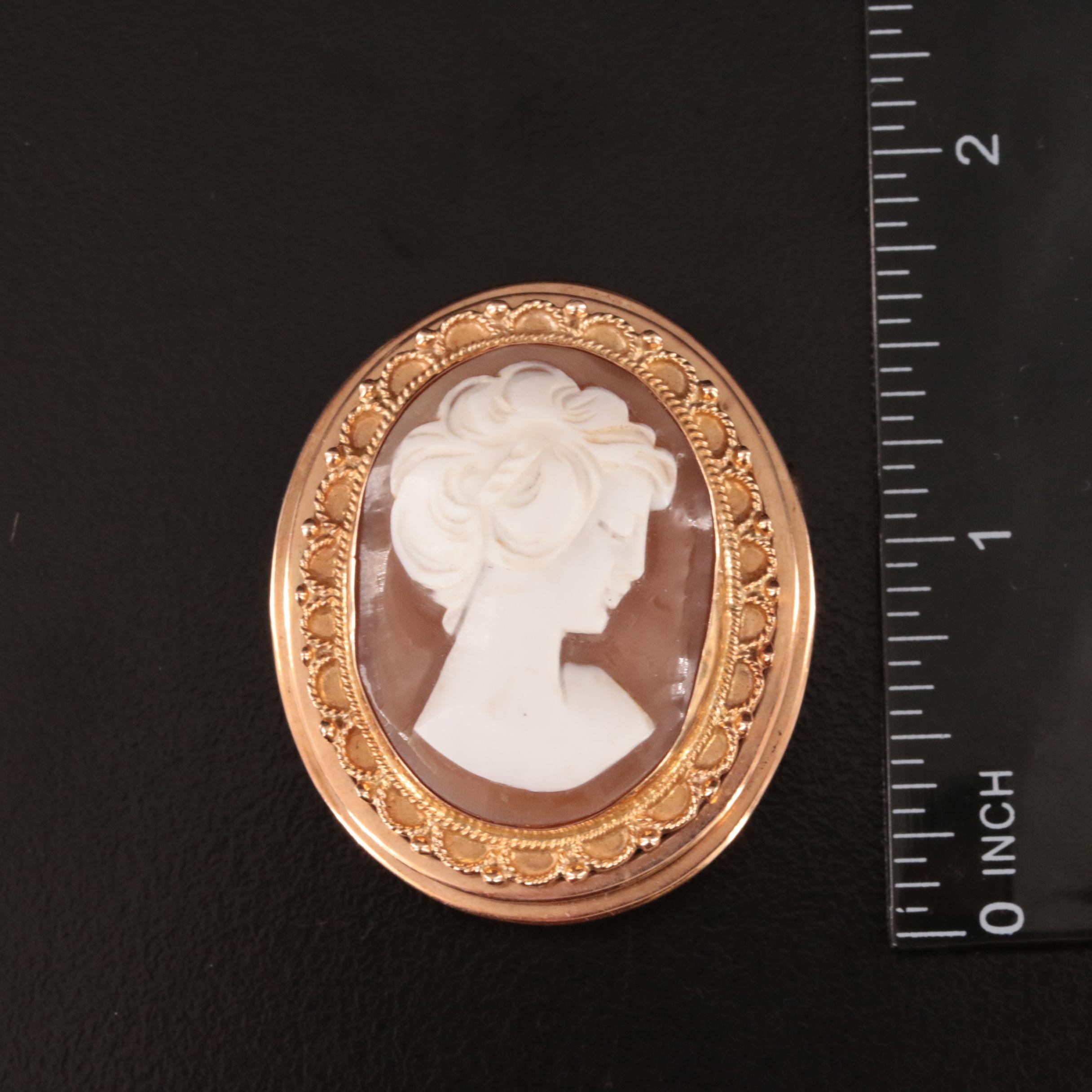 Vintage 14K Shell Converter Cameo Brooch with Granulation Detail