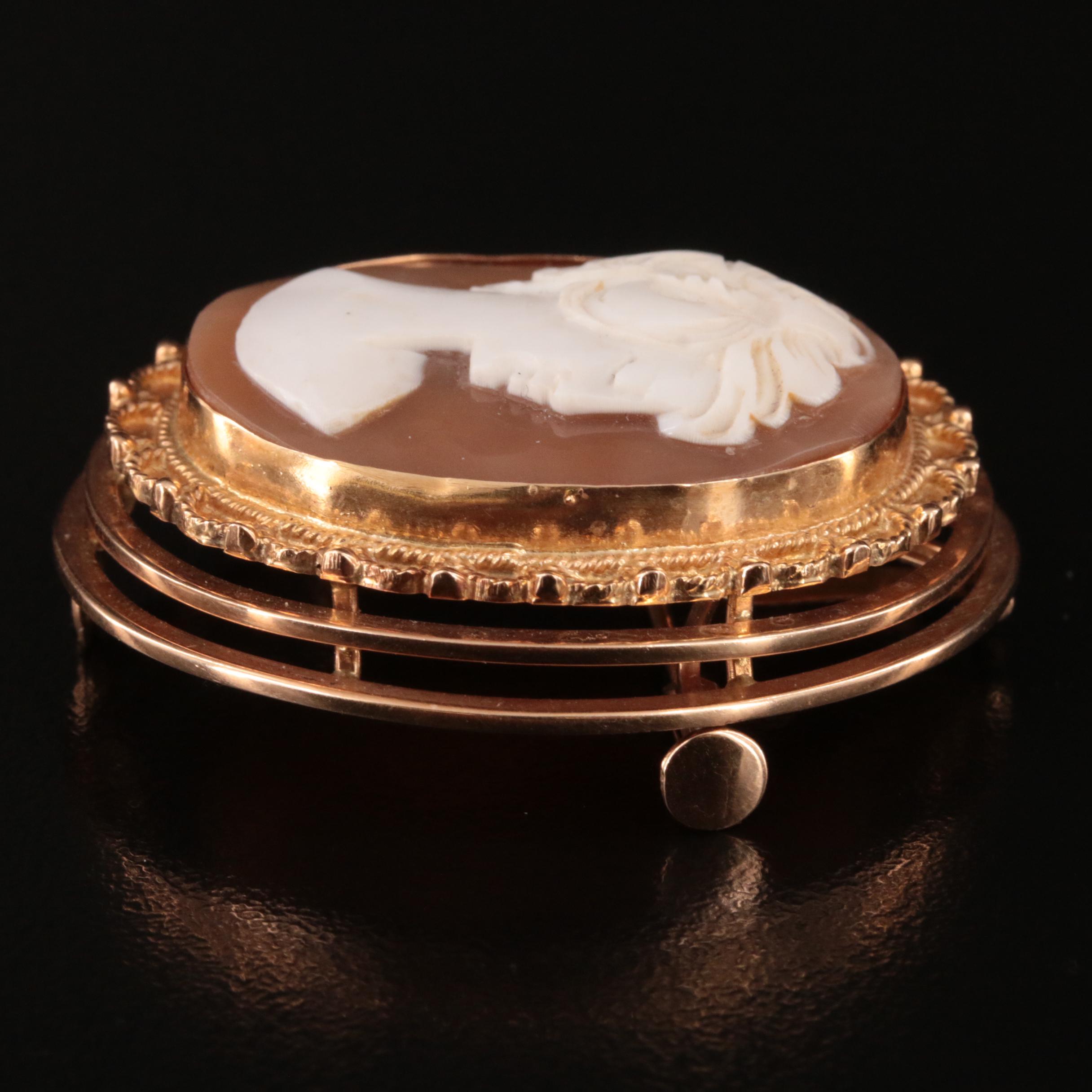 Vintage 14K Shell Converter Cameo Brooch with Granulation Detail