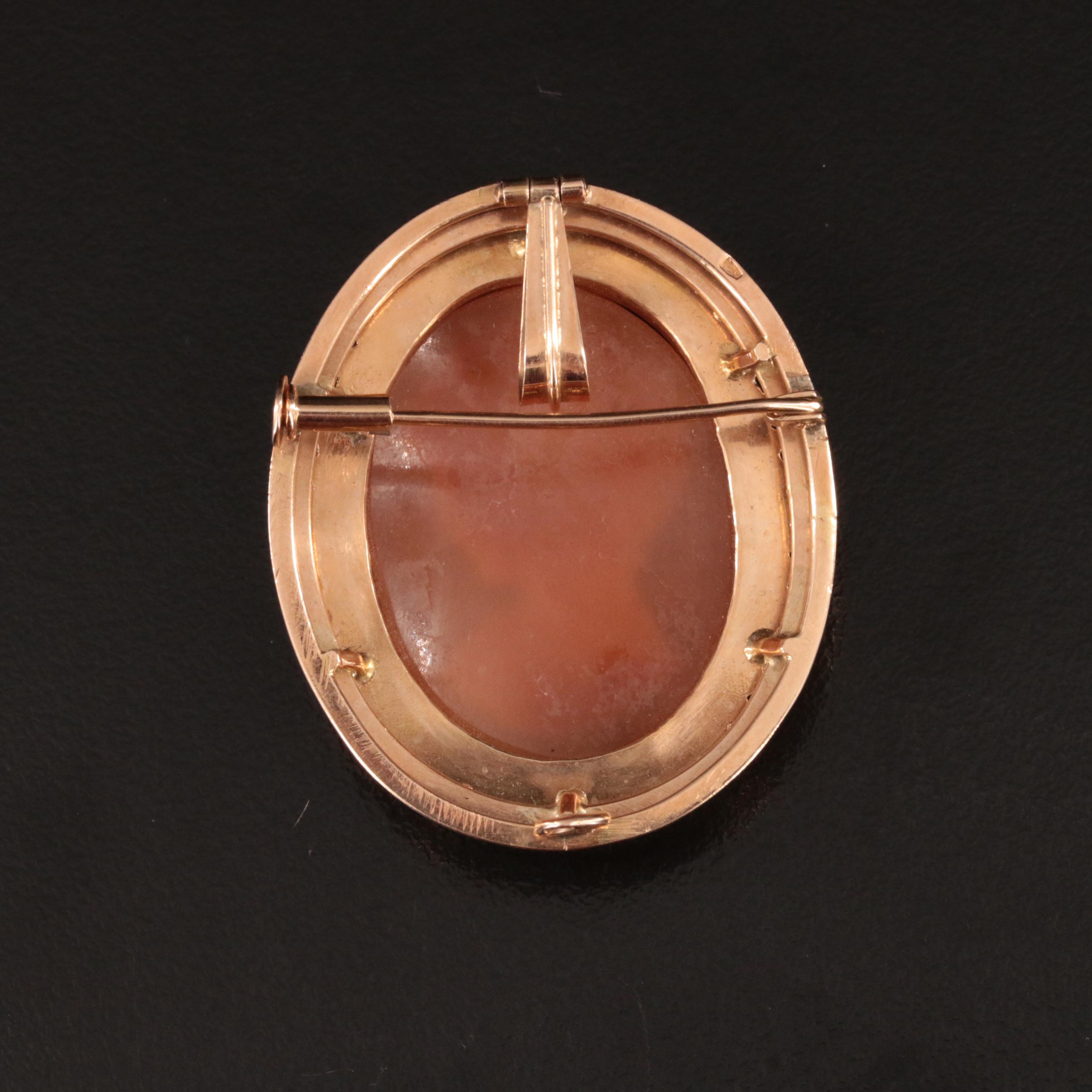 Vintage 14K Shell Converter Cameo Brooch with Granulation Detail