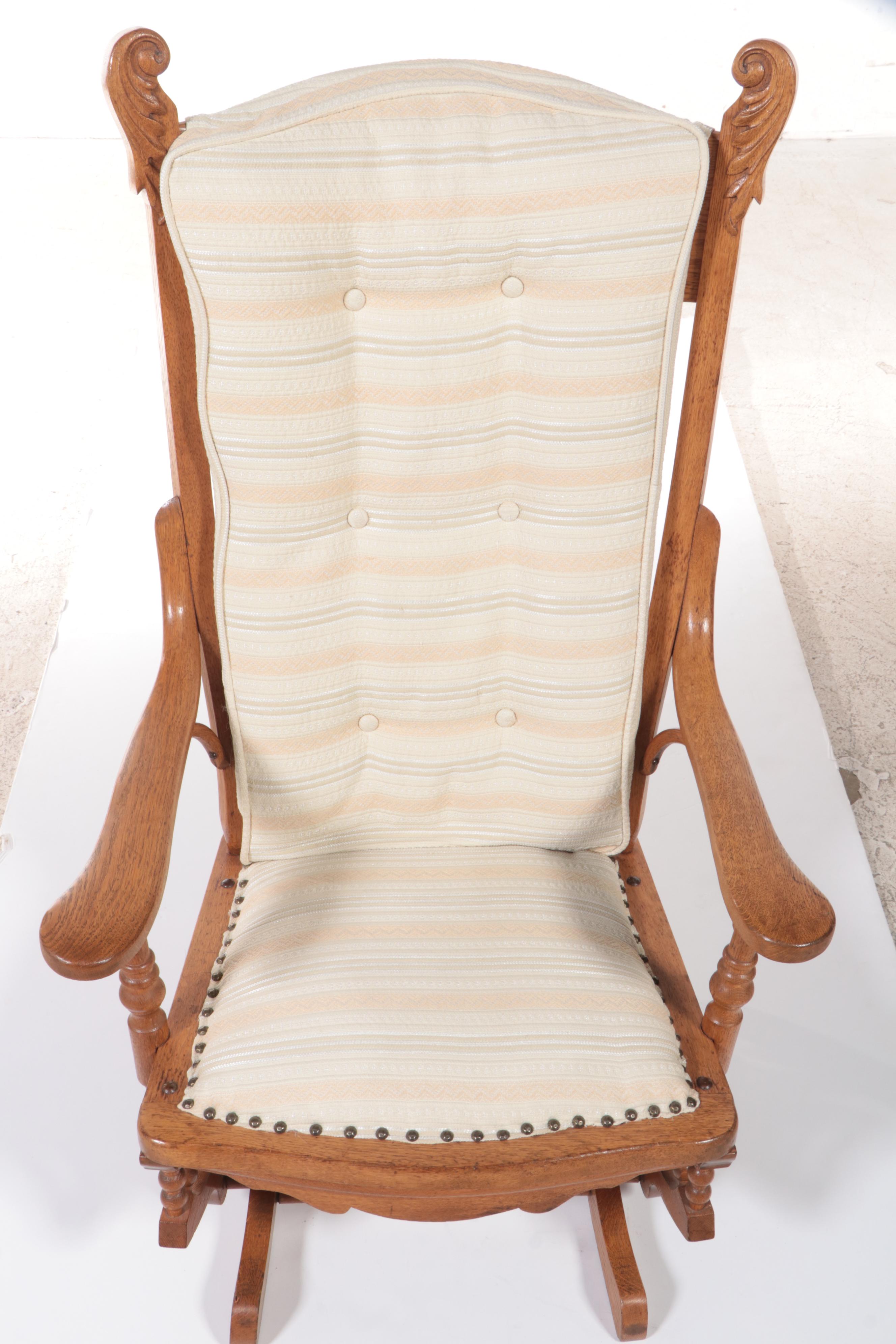 Late Victorian Oak Platform Rocking Armchair, Late 19th to Early 20th Century