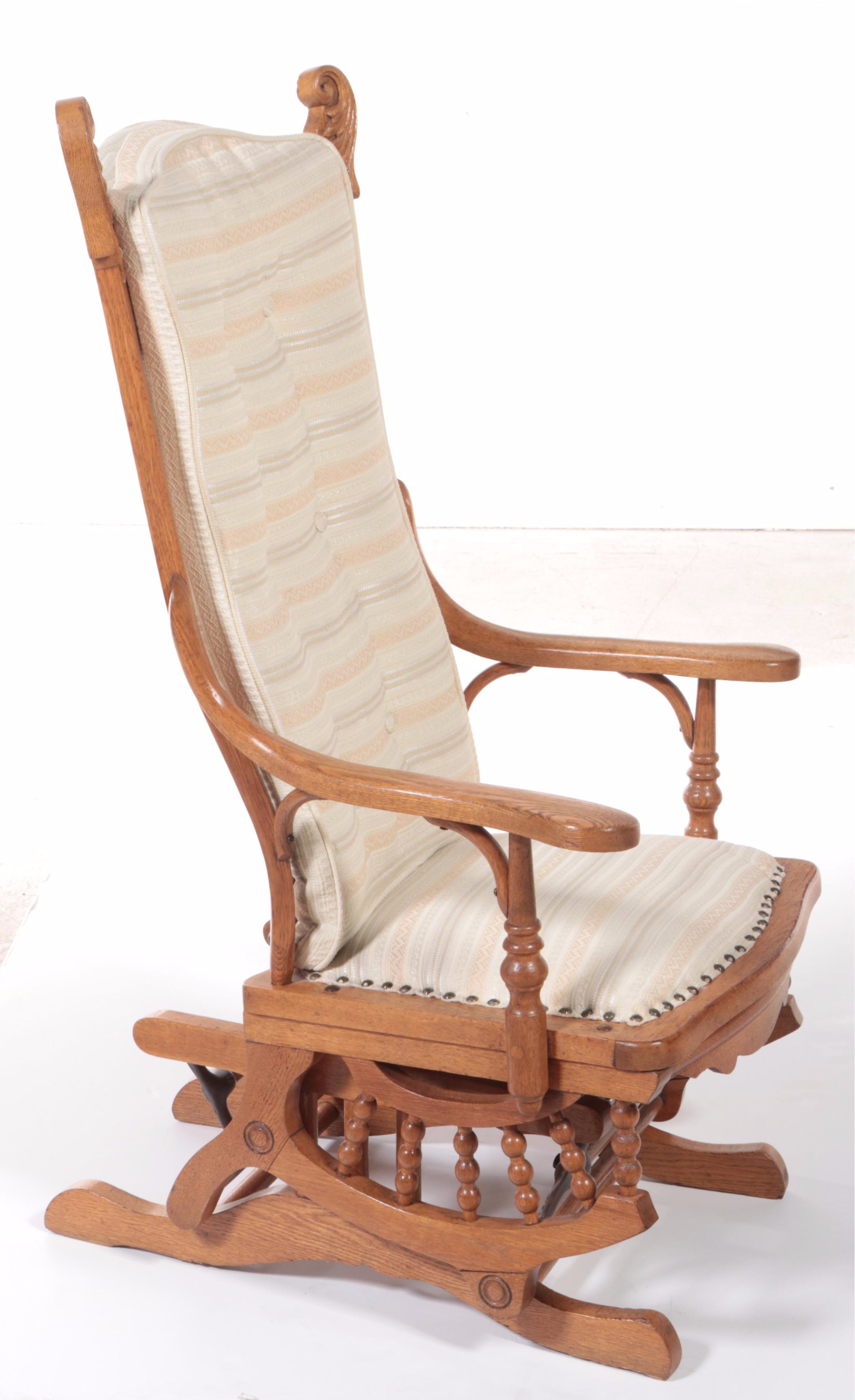 Late Victorian Oak Platform Rocking Armchair, Late 19th to Early 20th Century