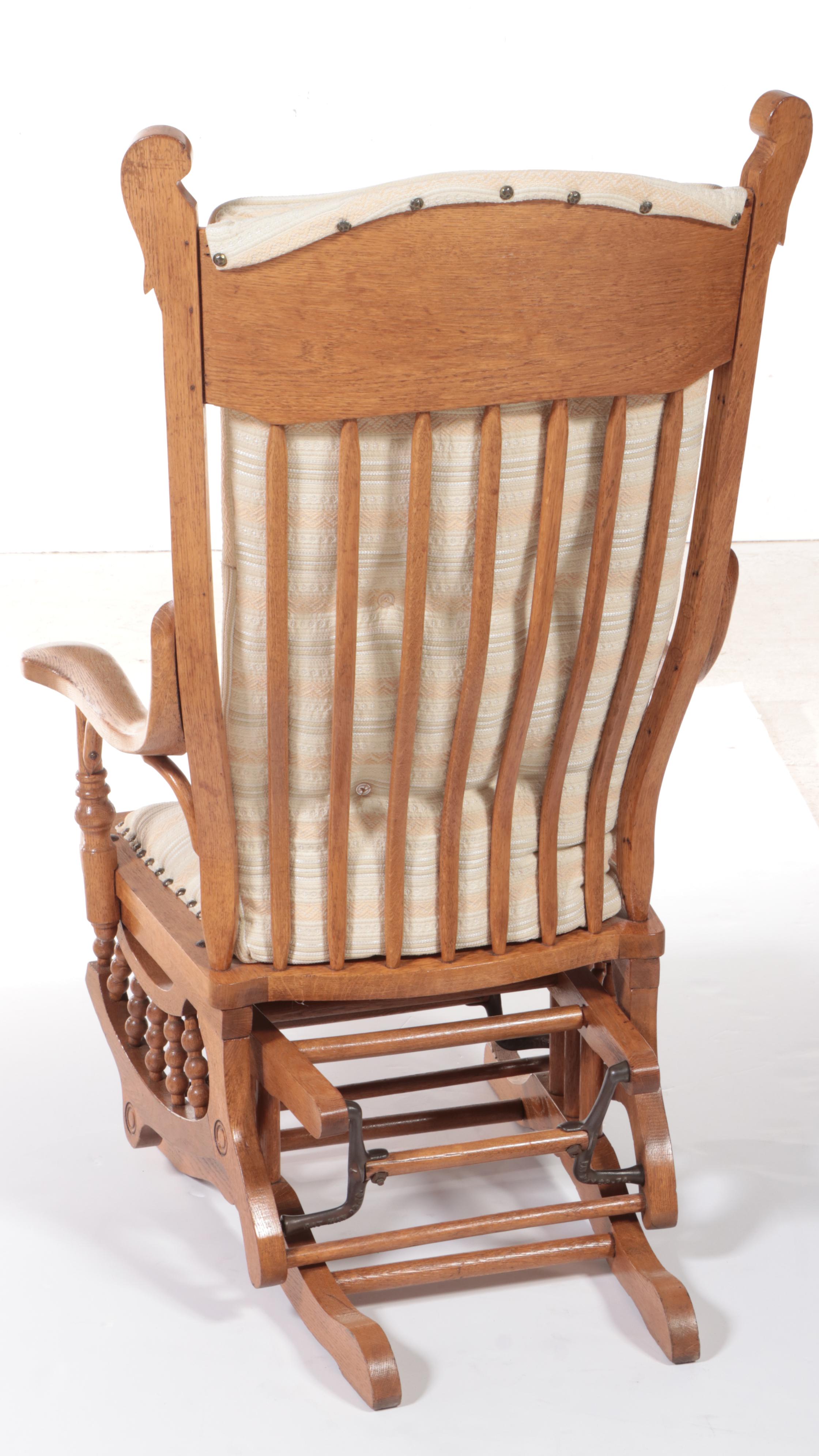 Late Victorian Oak Platform Rocking Armchair, Late 19th to Early 20th Century