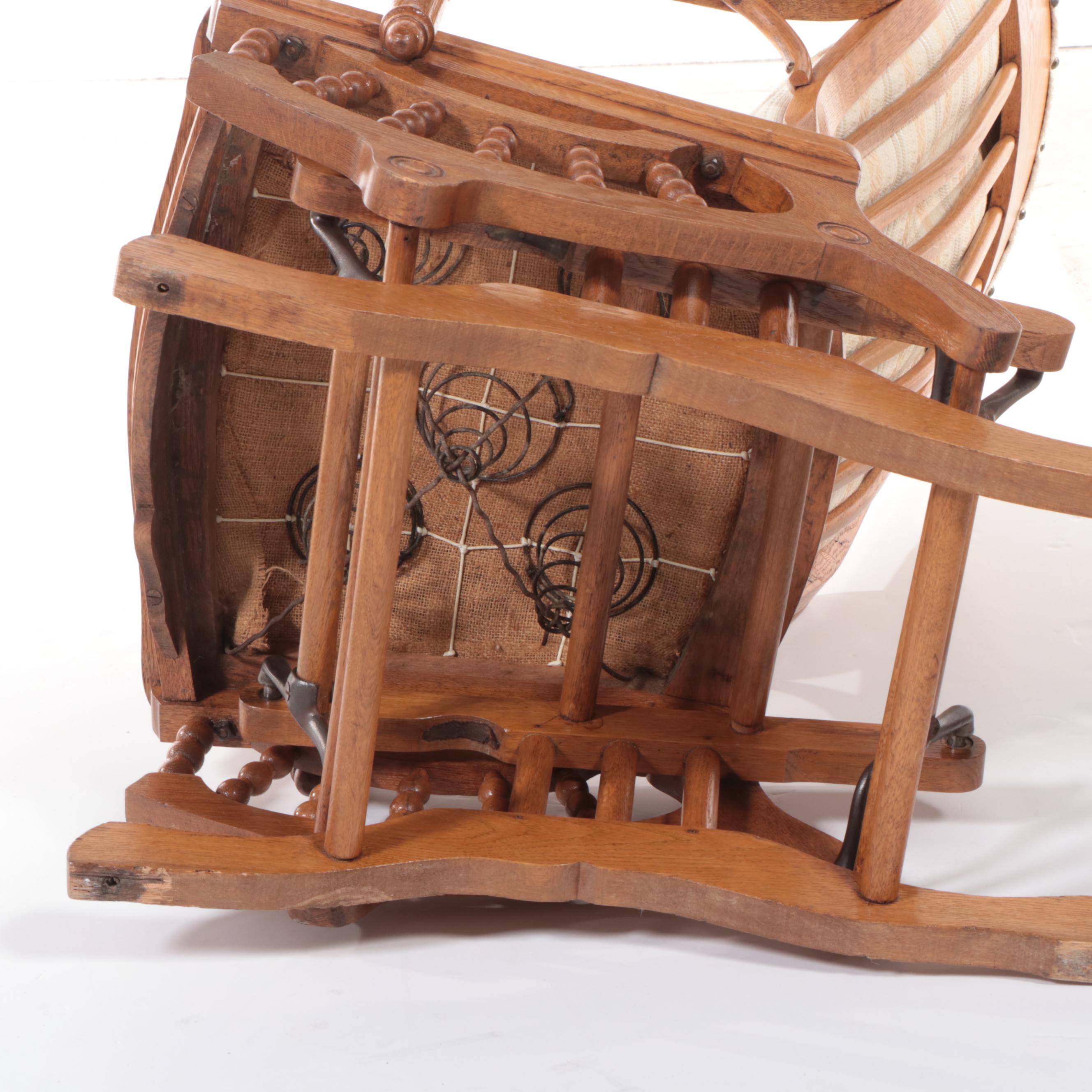 Late Victorian Oak Platform Rocking Armchair, Late 19th to Early 20th Century