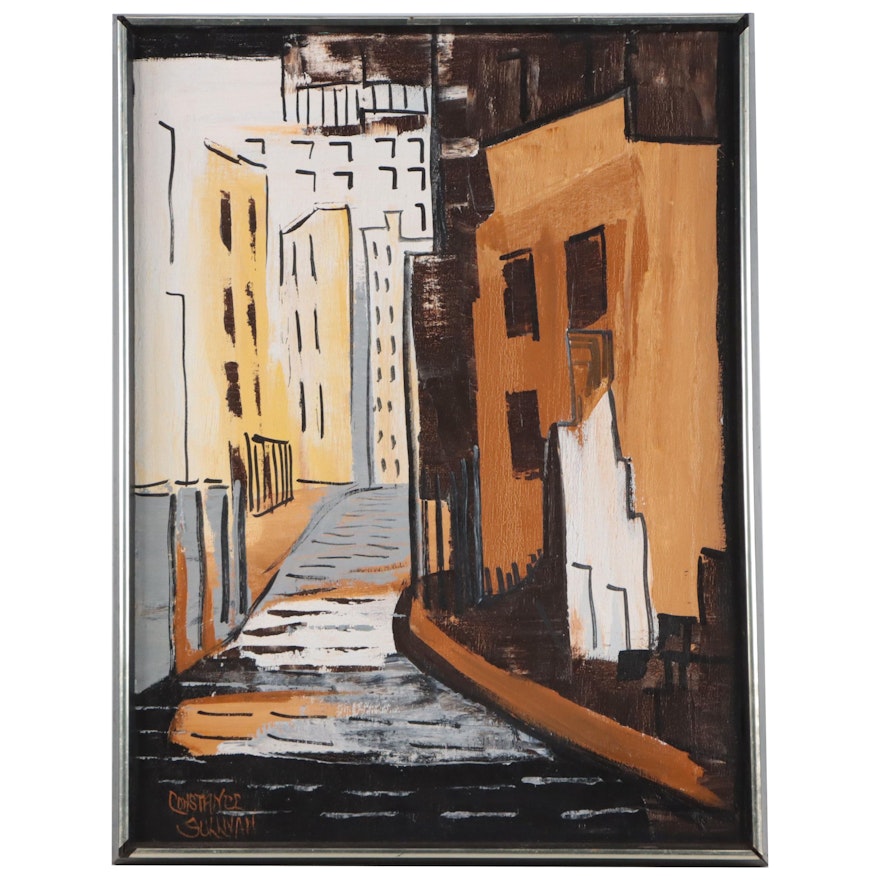 Constance Sullivan Oil Painting of Side Street, Late 20th Century