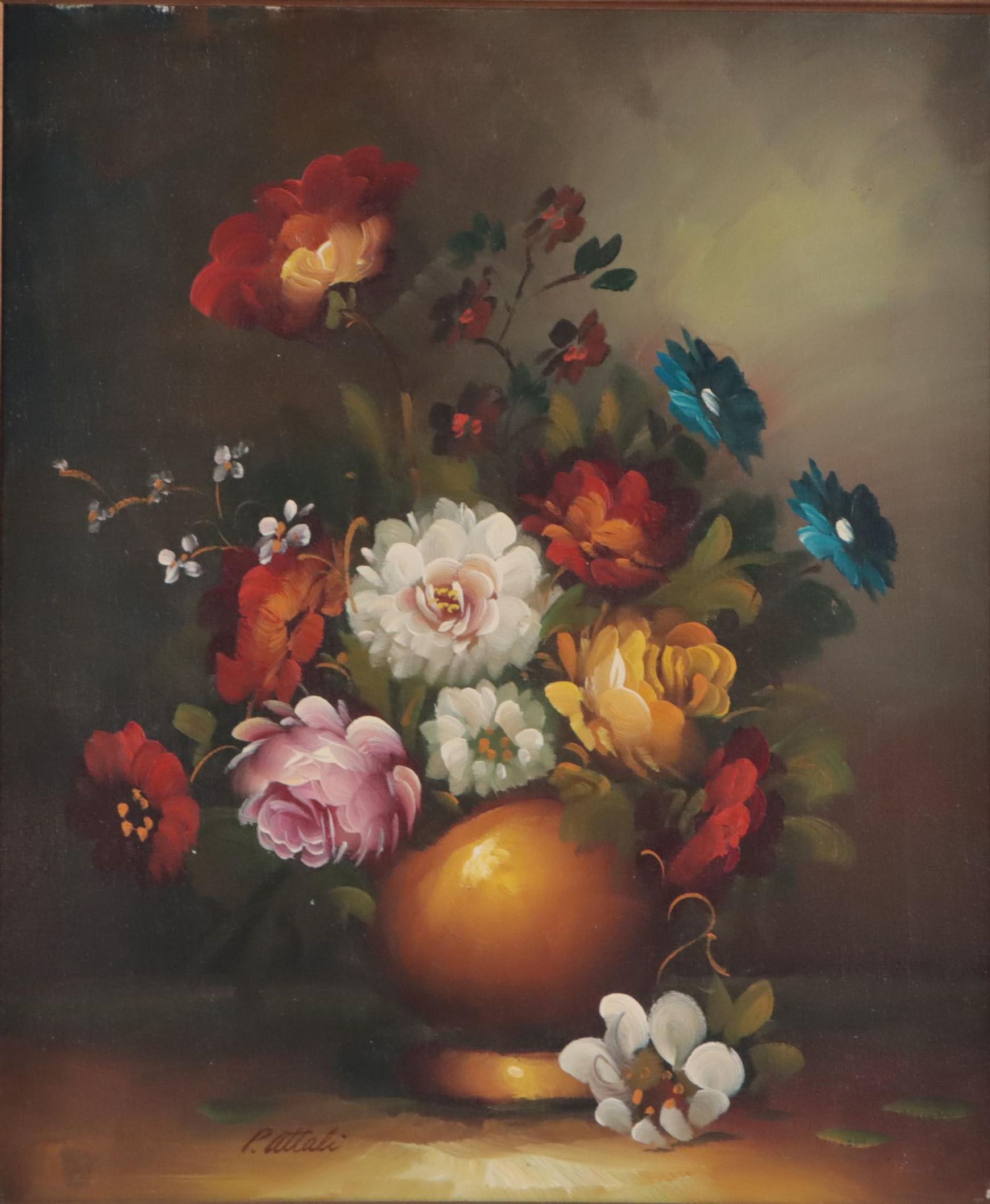 P. Attali Floral Still Life Oil Painting, Late 20th Century