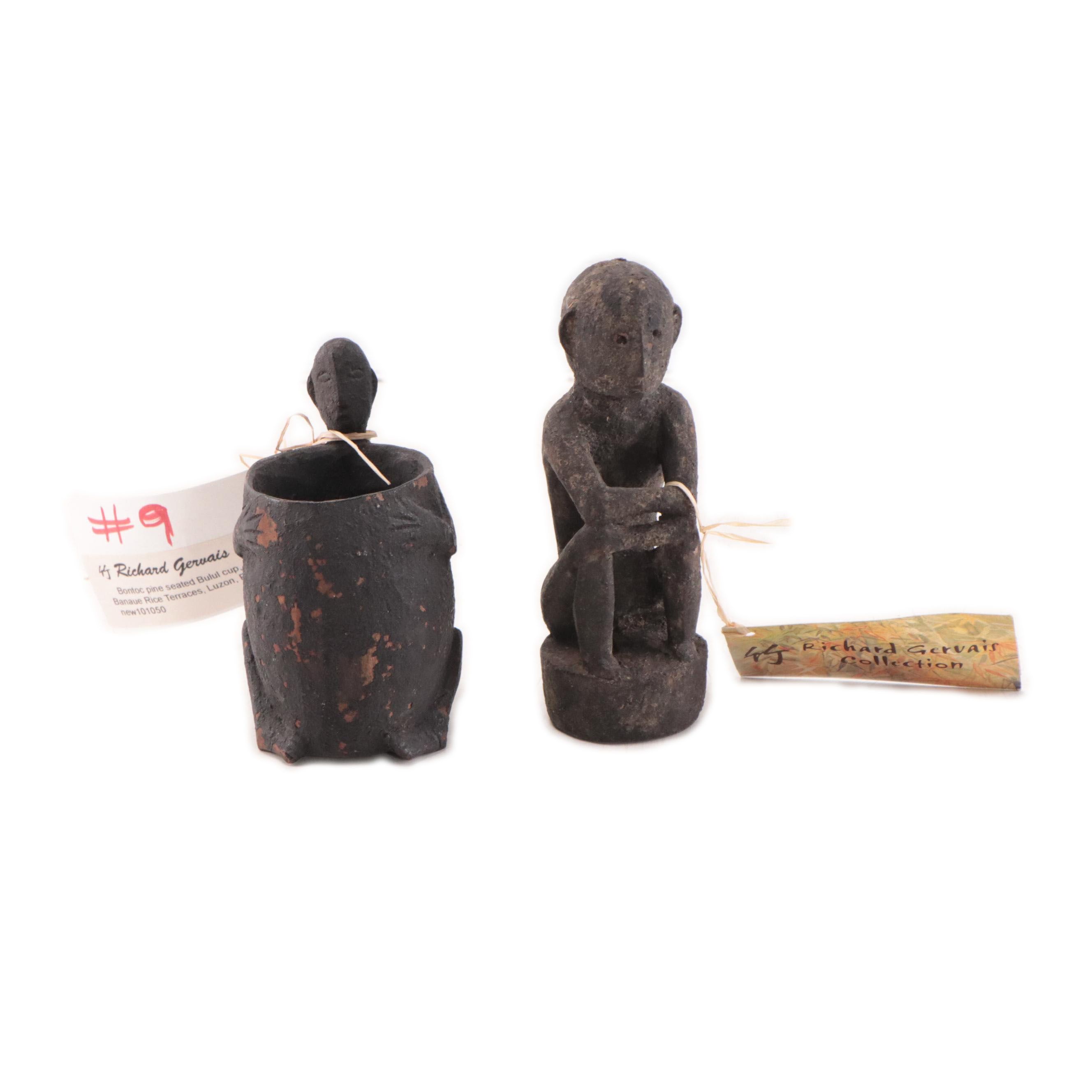 Ifuago Bulul Carved Wood Seated Bulol Figure and Seated Bulol Cup
