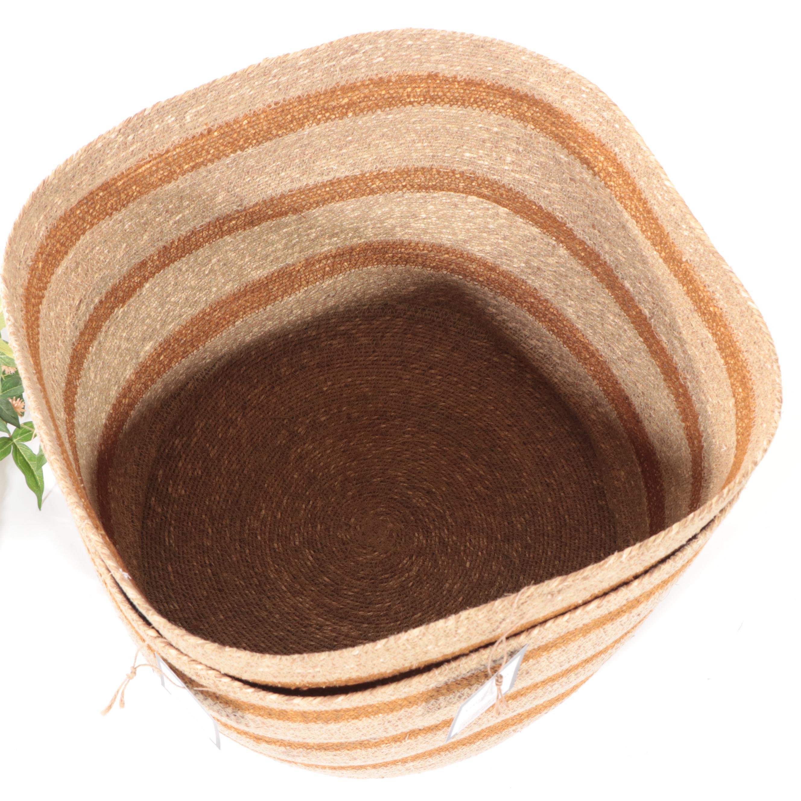 Pair of Threshold Natural Seagrass Baskets with Asymmetrical Wreath