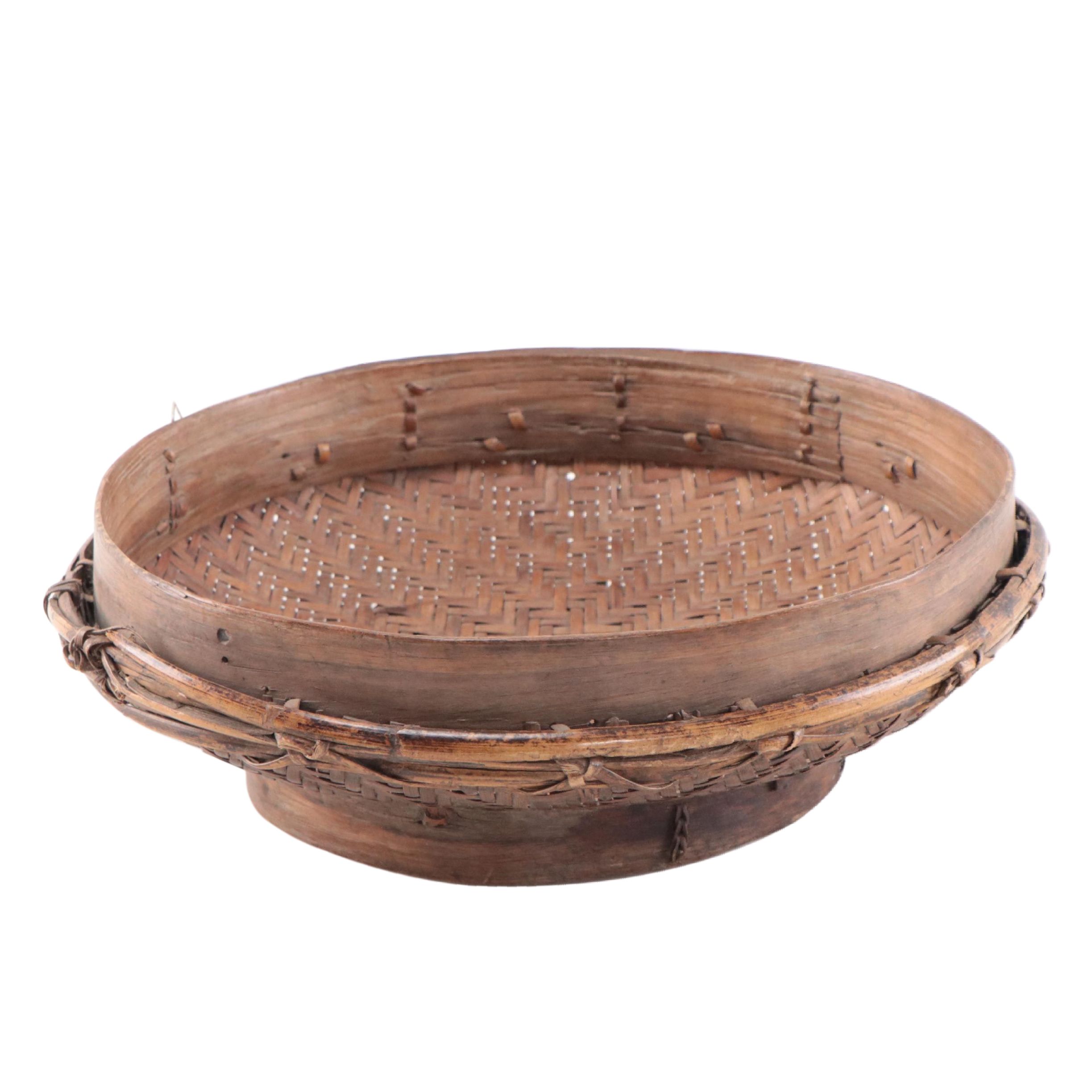 Southeast Asian Hand Woven Basket With Knotted Detail