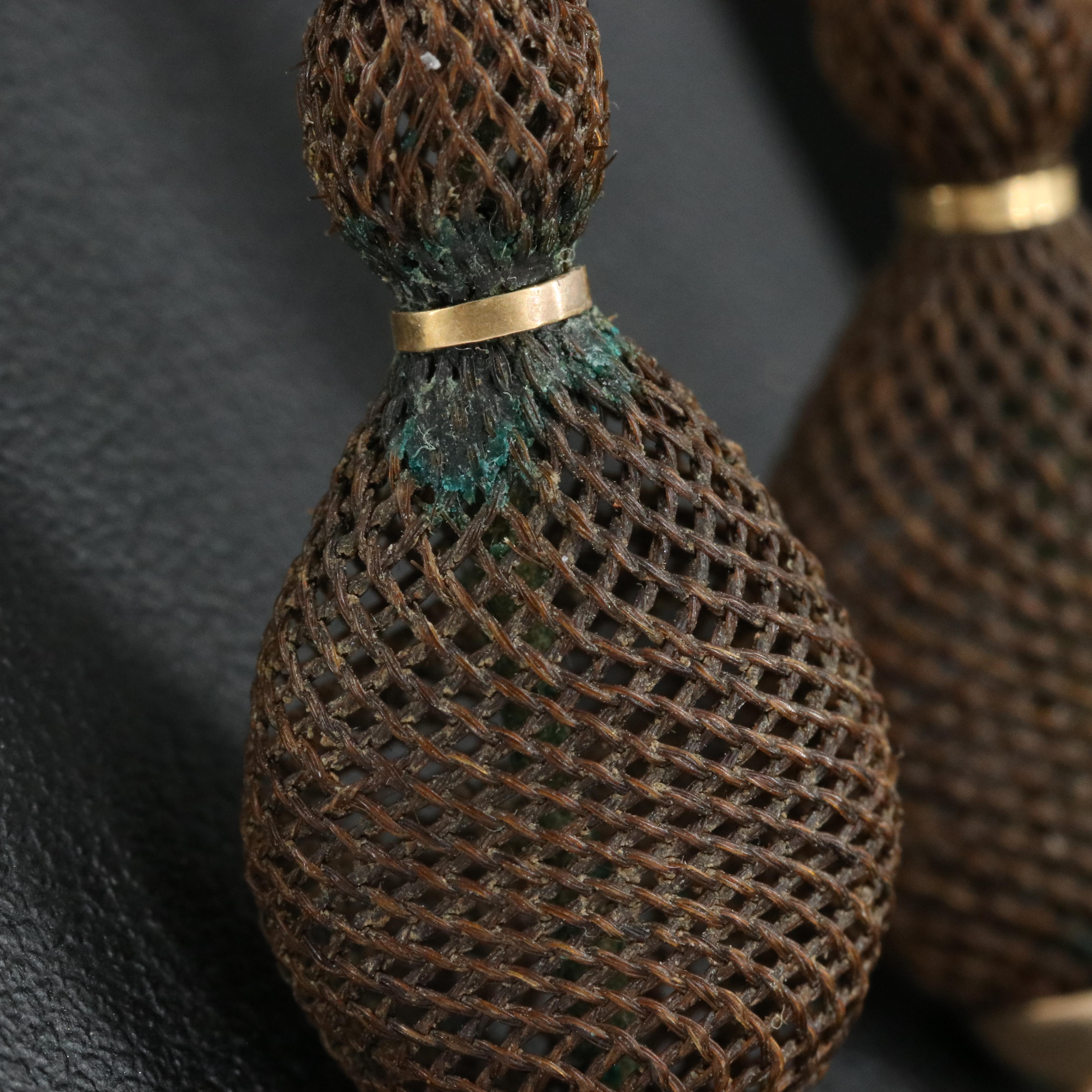 Victorian 10K Woven Hair Mourning Earrings