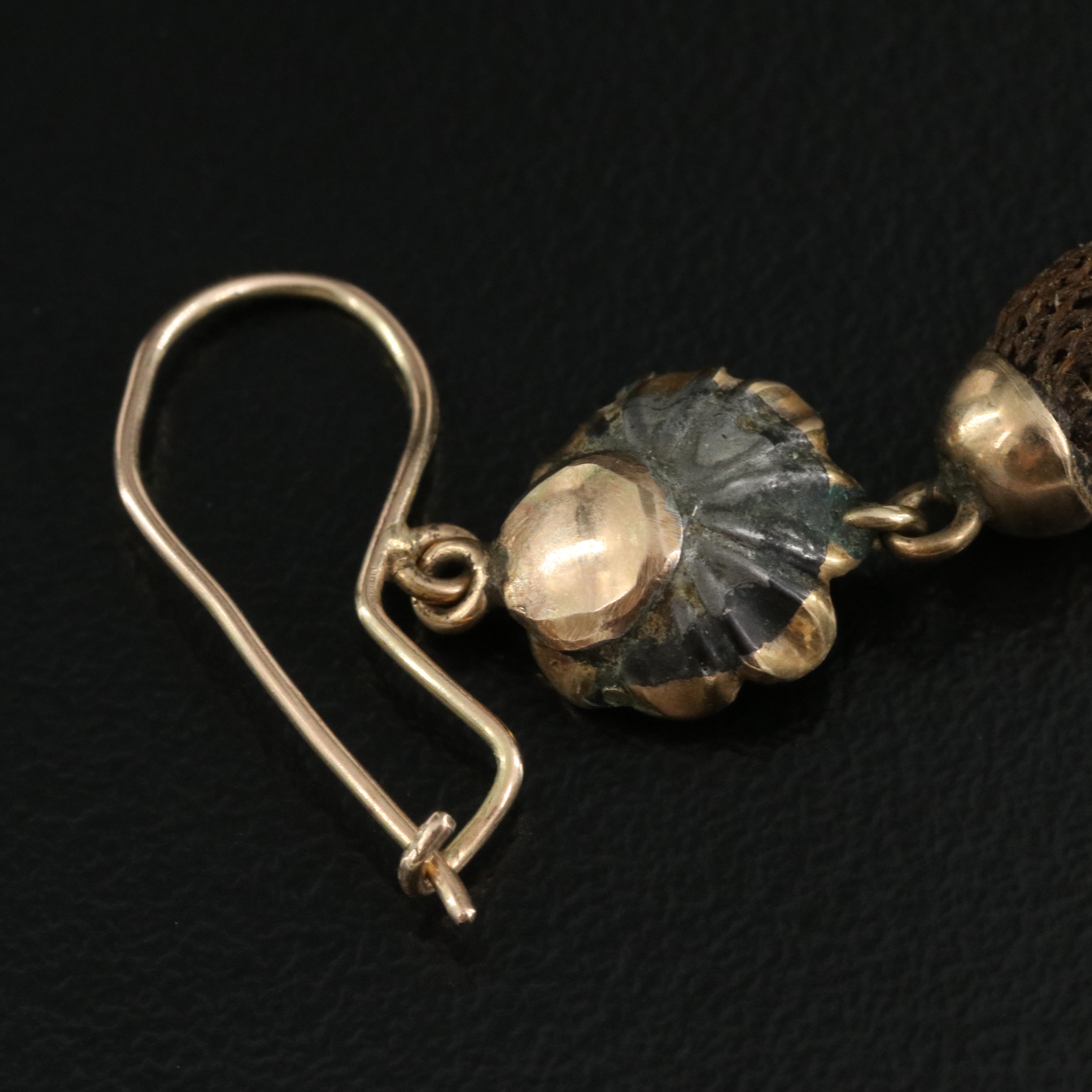 Victorian 10K Woven Hair Mourning Earrings