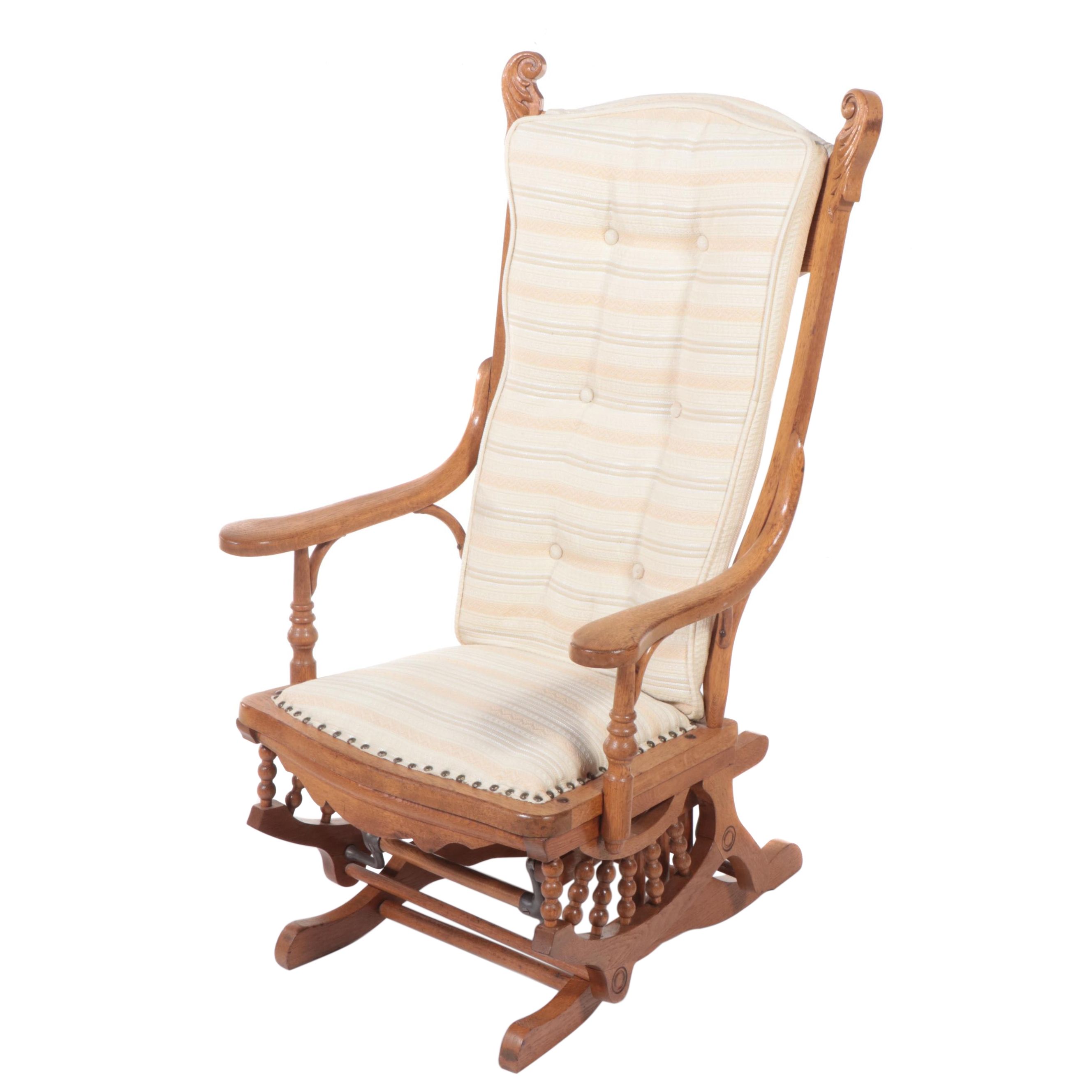 Late Victorian Oak Platform Rocking Armchair, Late 19th to Early 20th Century