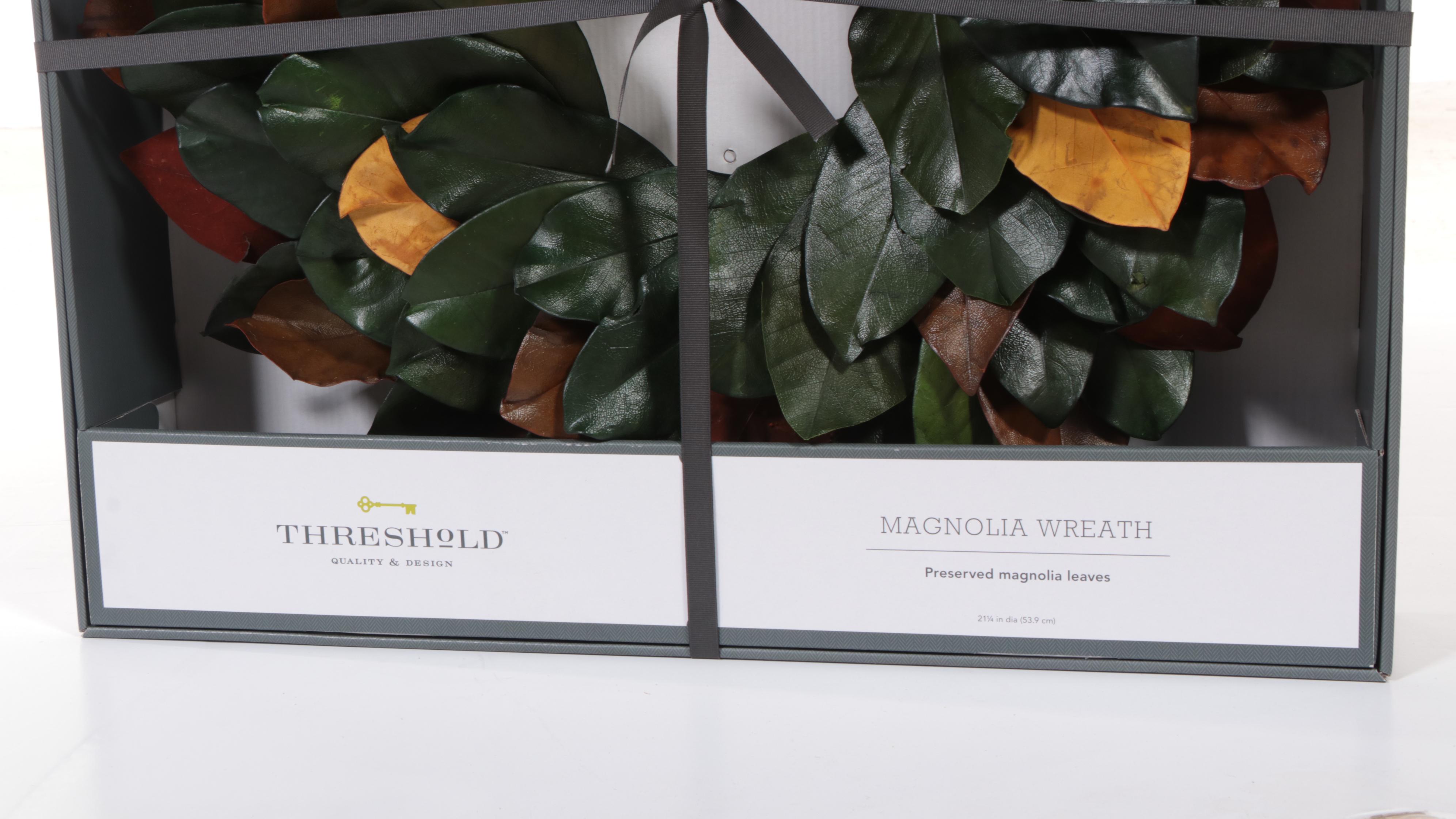 Threshold White Dome Chandelier with Geometric Mirror and Magnolia Leaf Wreath