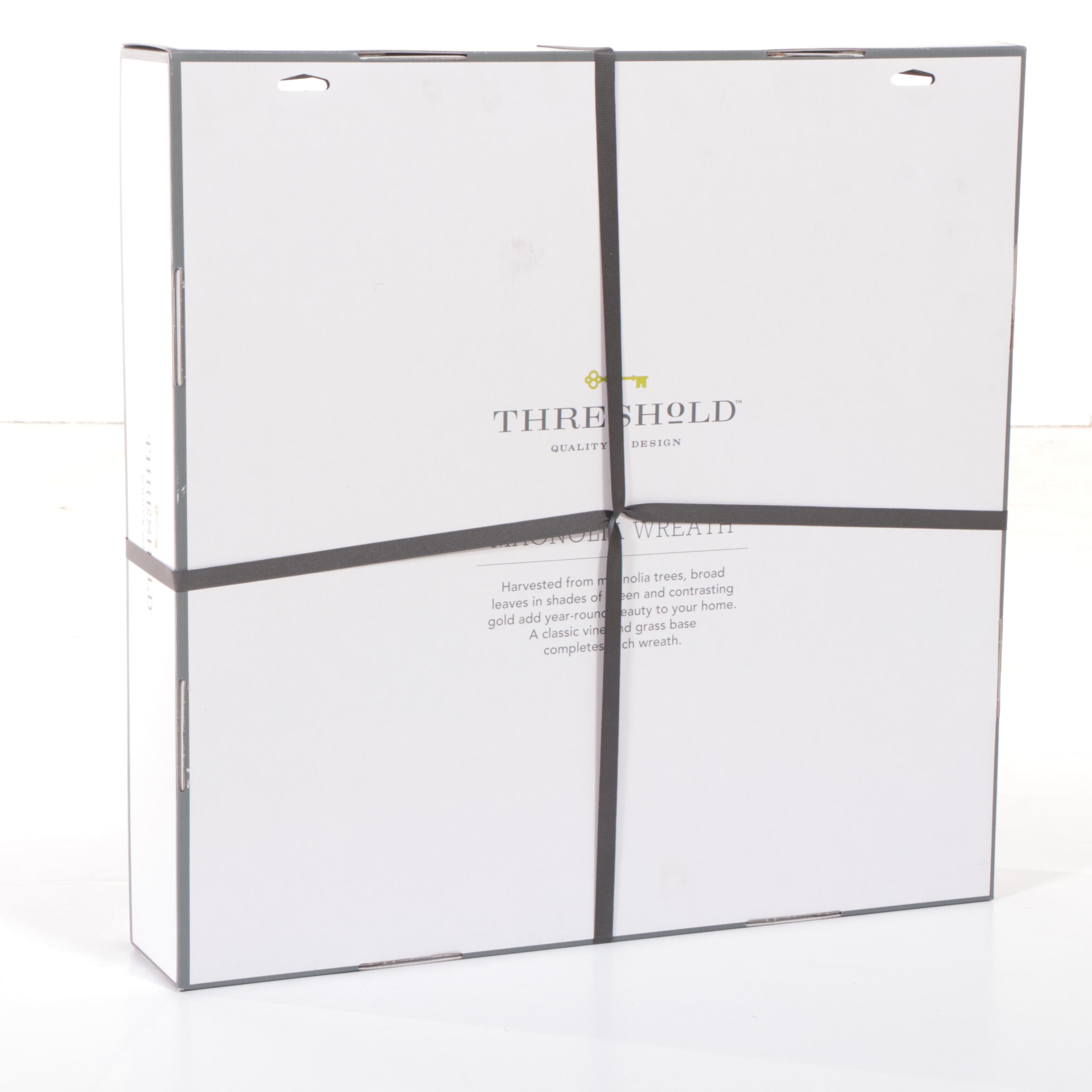 Threshold White Dome Chandelier with Geometric Mirror and Magnolia Leaf Wreath