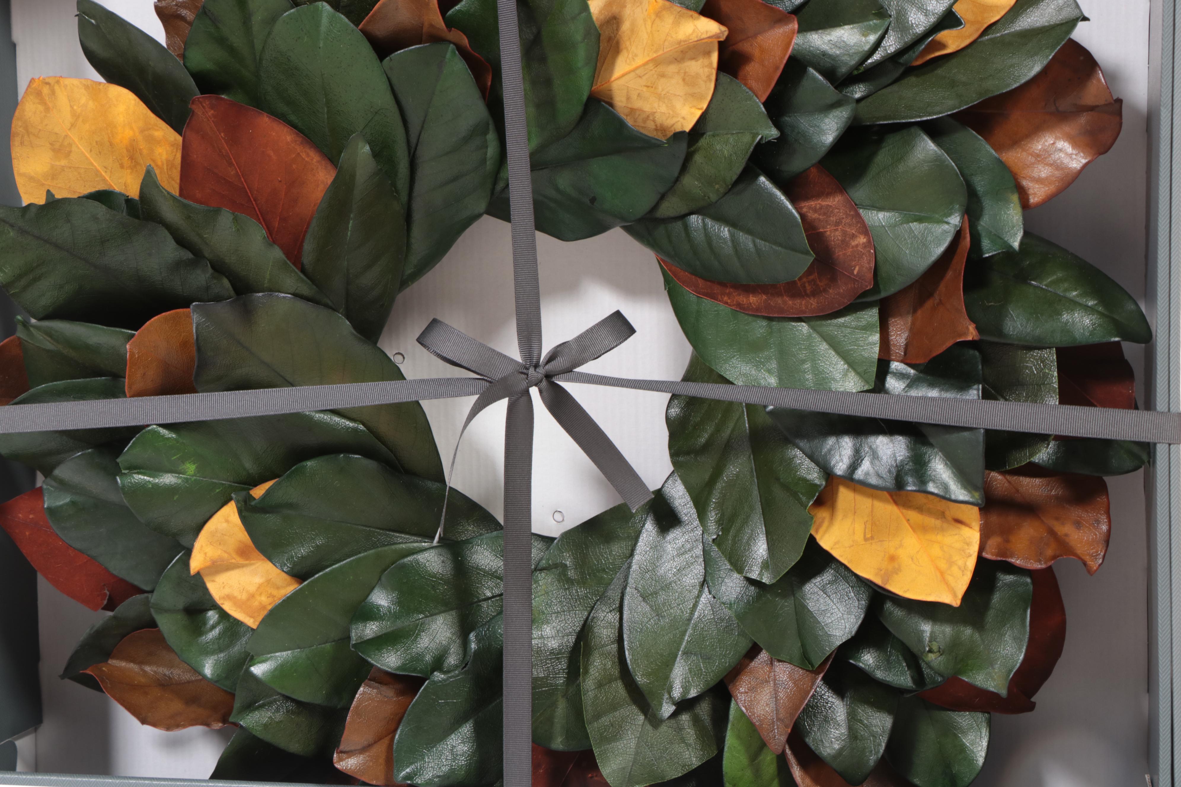 Threshold White Dome Chandelier with Geometric Mirror and Magnolia Leaf Wreath