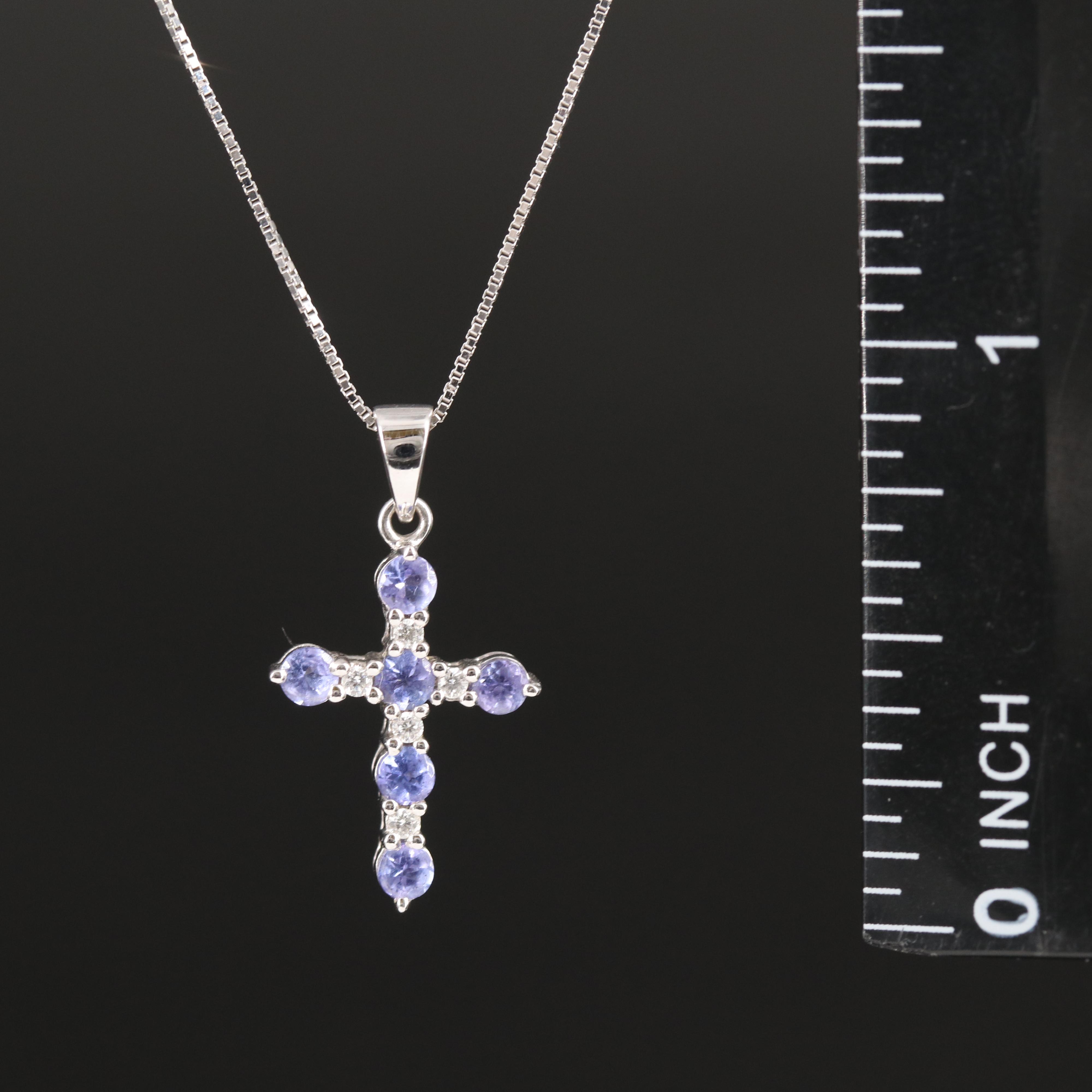 14K Tanzanite and Diamond Cross Pendant Necklace
