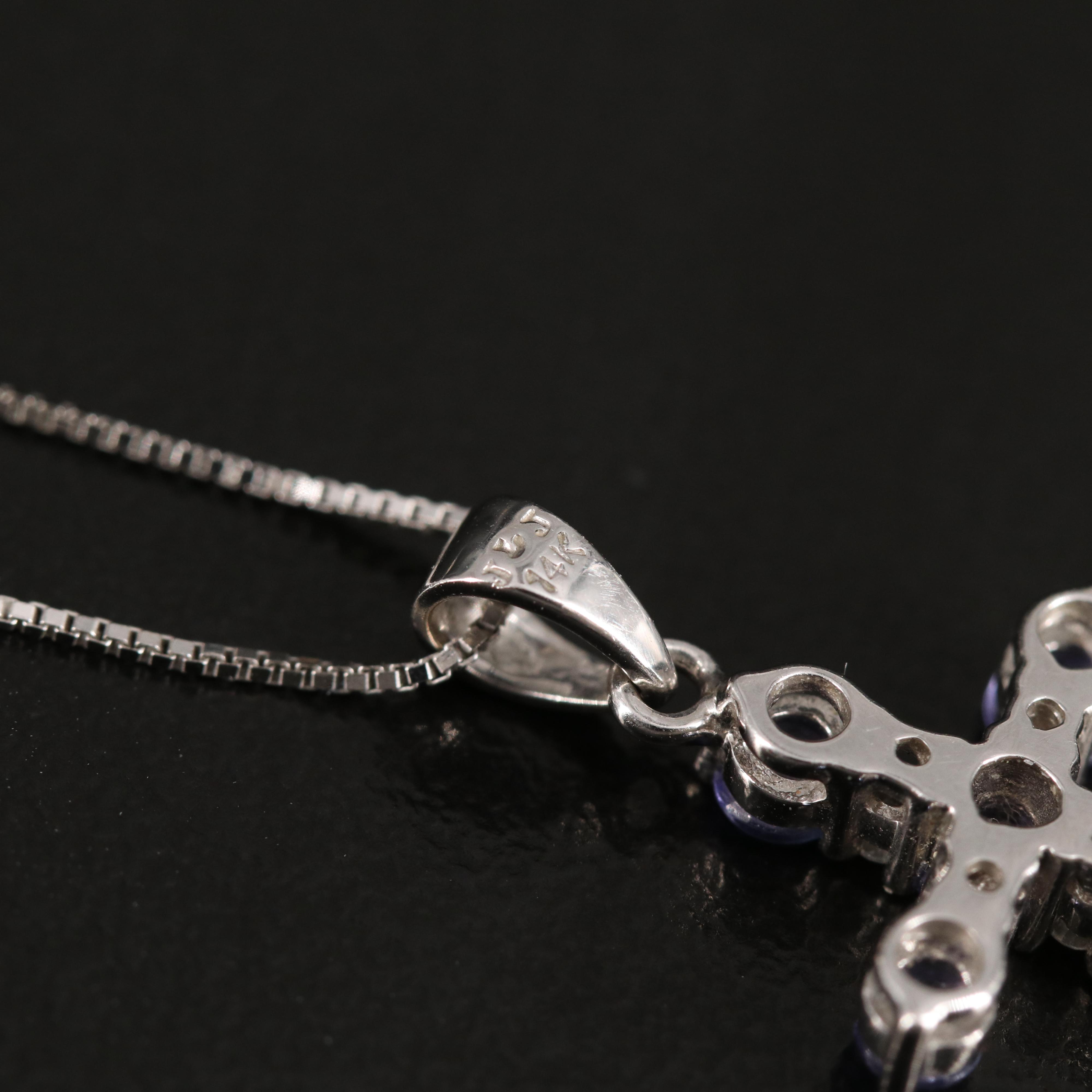 14K Tanzanite and Diamond Cross Pendant Necklace