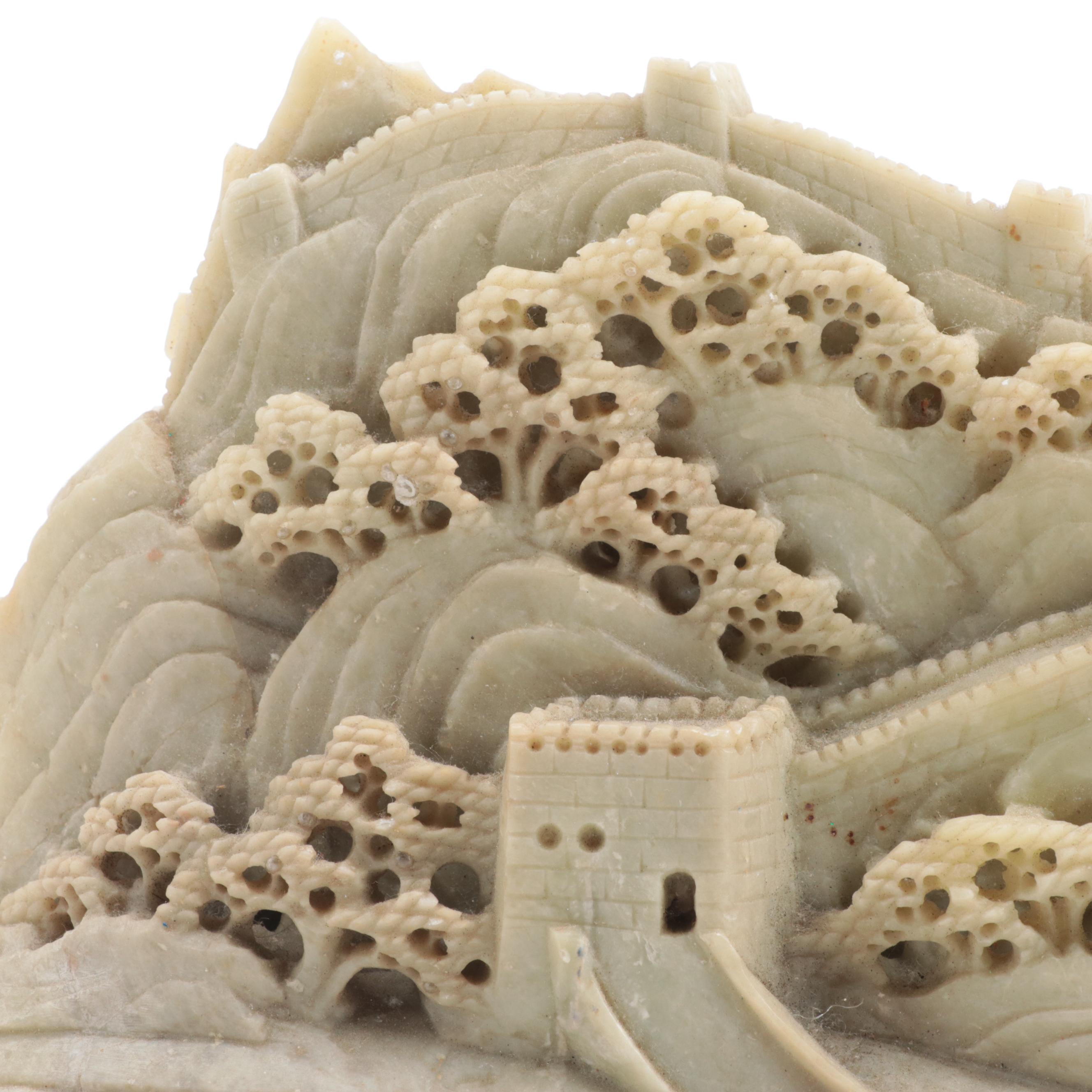 Chinese Carved Soapstone Great Wall Tableau